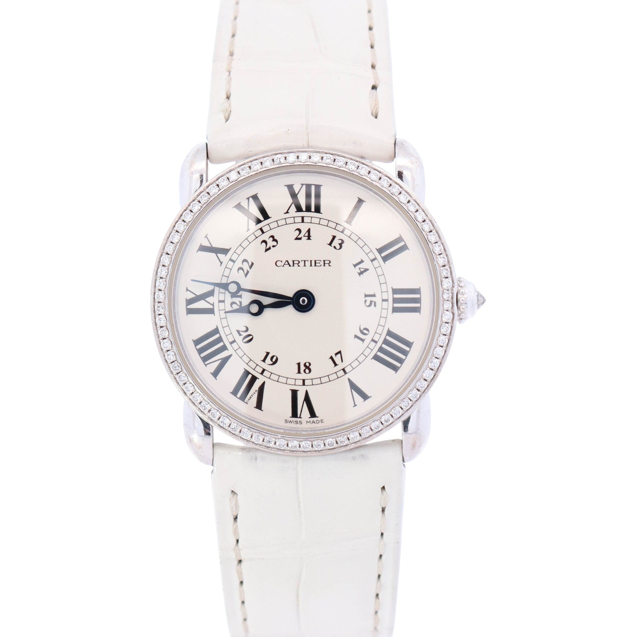Cartier Ronde Louis 29mm 18K White Gold Ivory Roman Dial Watch Ref# WR000251