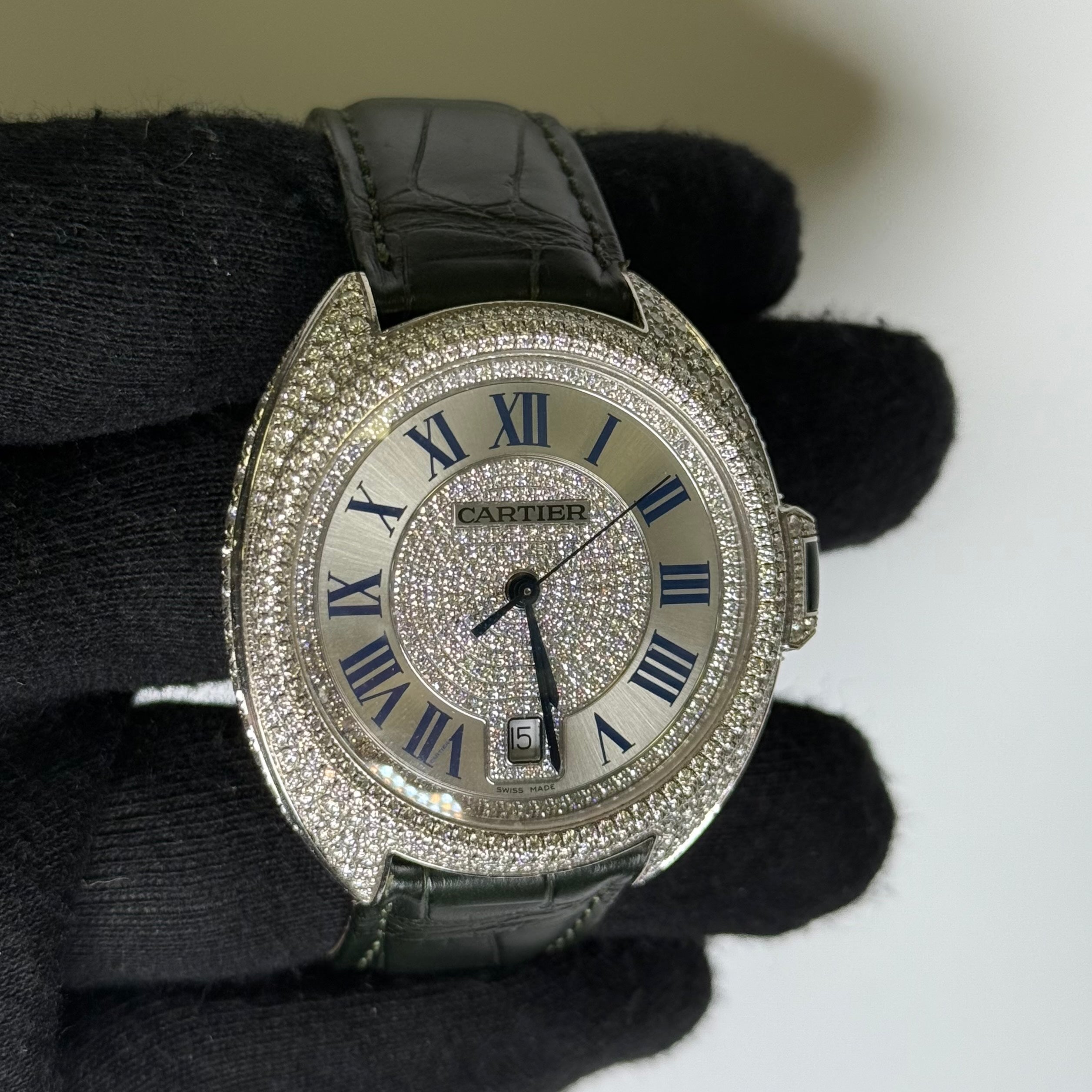 Cartier Cle 40mm Silver Diamond Dial Watch Ref# 3849