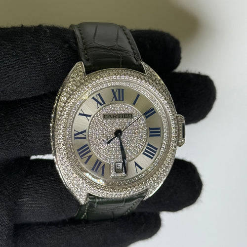 Cartier Cle 40mm Silver Diamond Dial Watch Ref# 3849