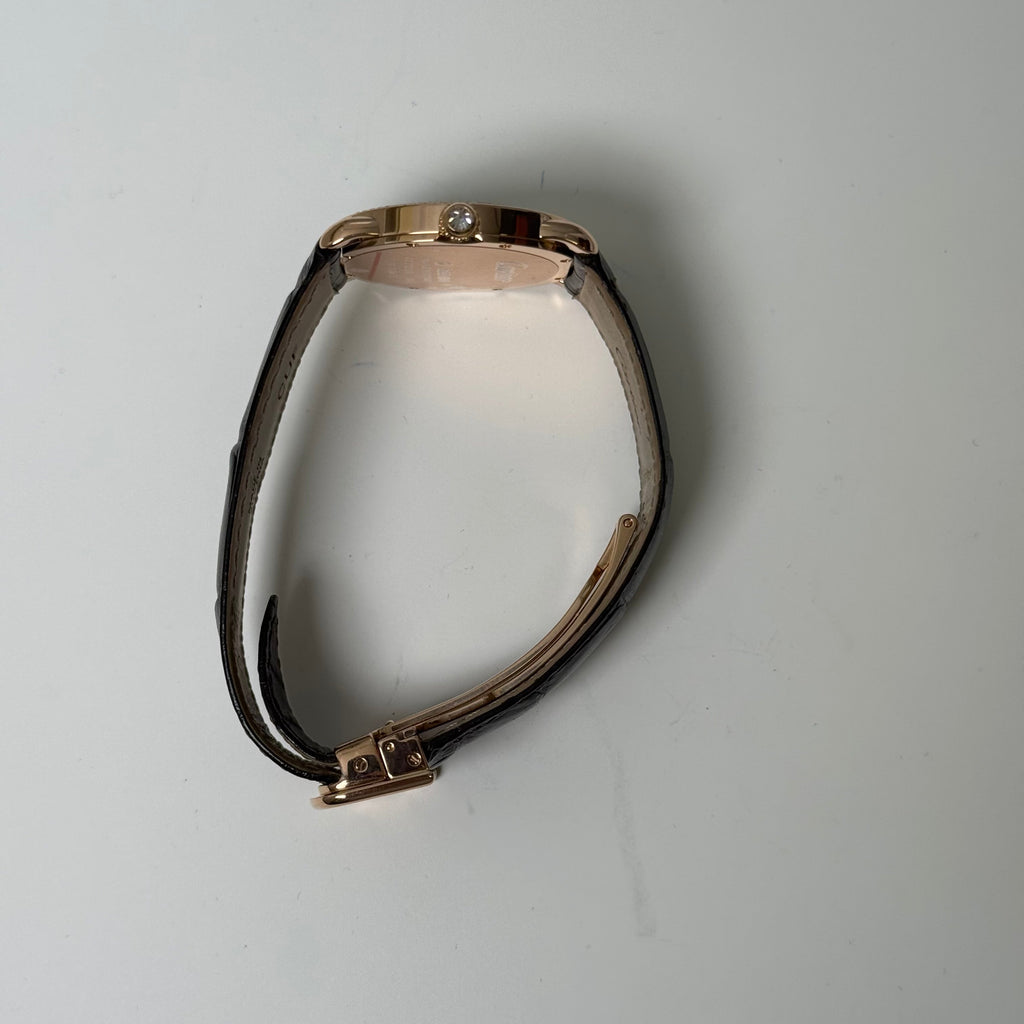 Cartier Ronde Louis 28mm 18K Rose Gold Cream Roman Dial Watch Factory Diamond Bezel With Black Leather Strap REF# 2886