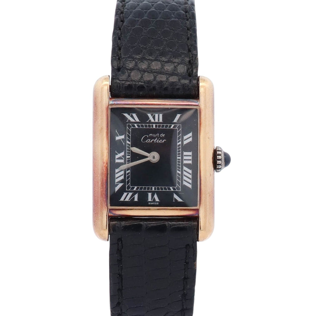 Cartier Must Tank 28mm Black Dial Watch Ref# 3055582