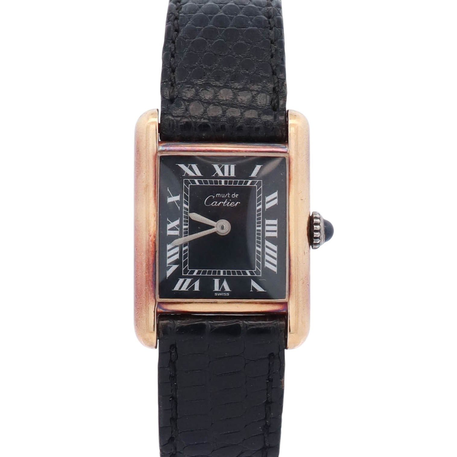 Cartier Must Tank 28mm Black Dial Watch Ref# 3055582