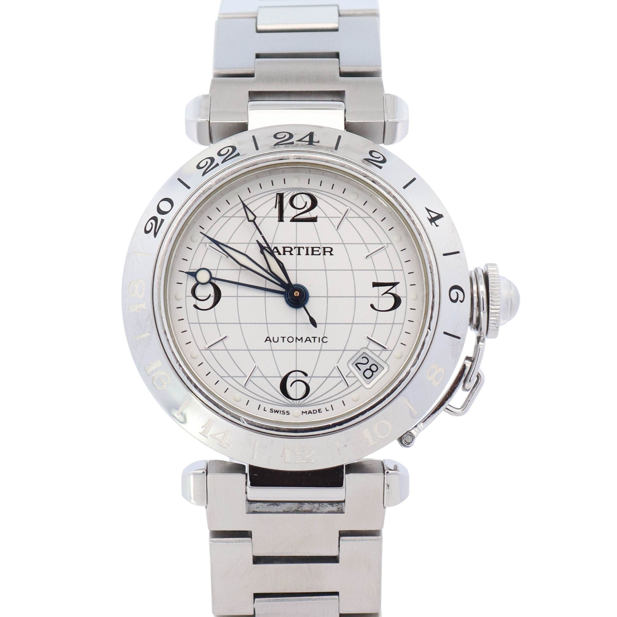 Cartier Pasha C Dual Time 35mm Silver Dial Watch Ref# W31029M7