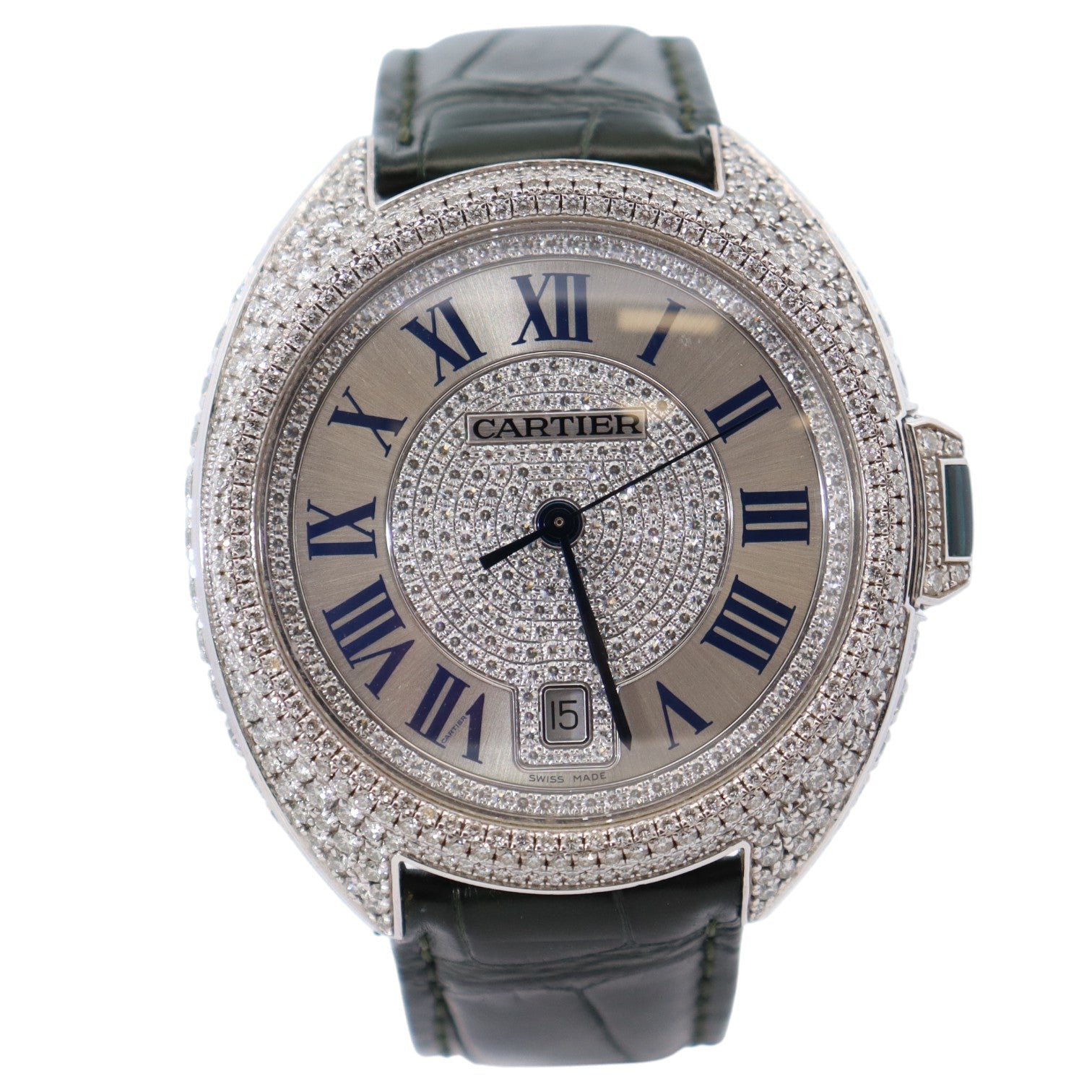 Cartier Cle 40mm Silver Diamond Dial Watch Ref# 3849