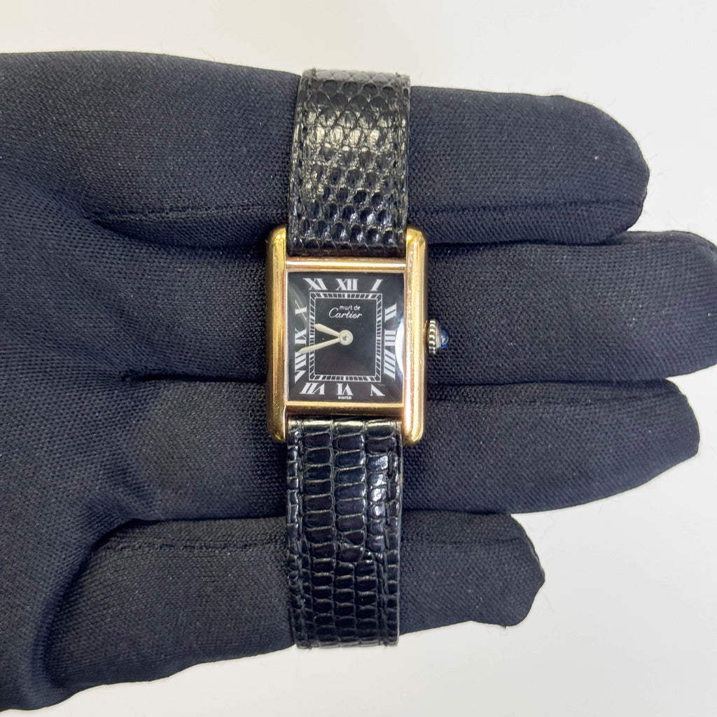 Cartier Must Tank 28mm Black Dial Watch Ref# 3055582