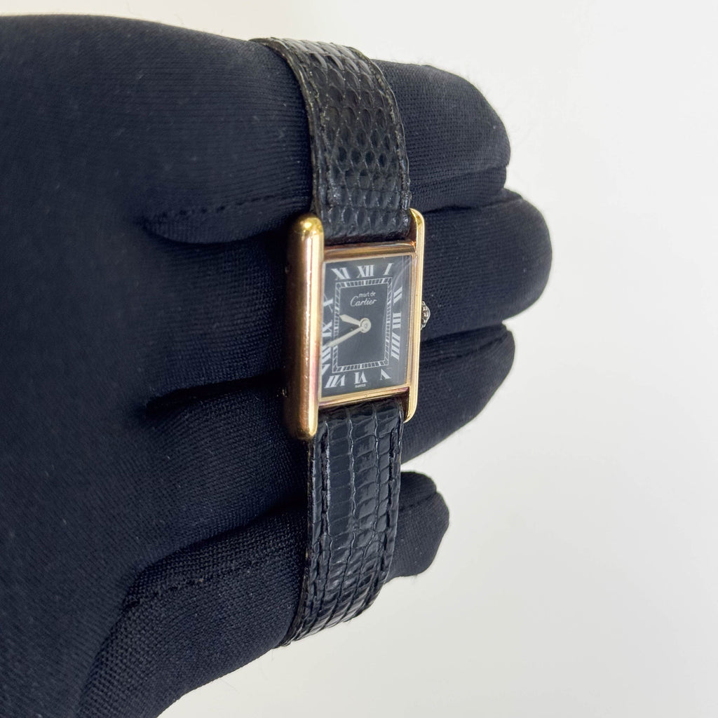 Cartier Must Tank 28mm Black Dial Watch Ref# 3055582