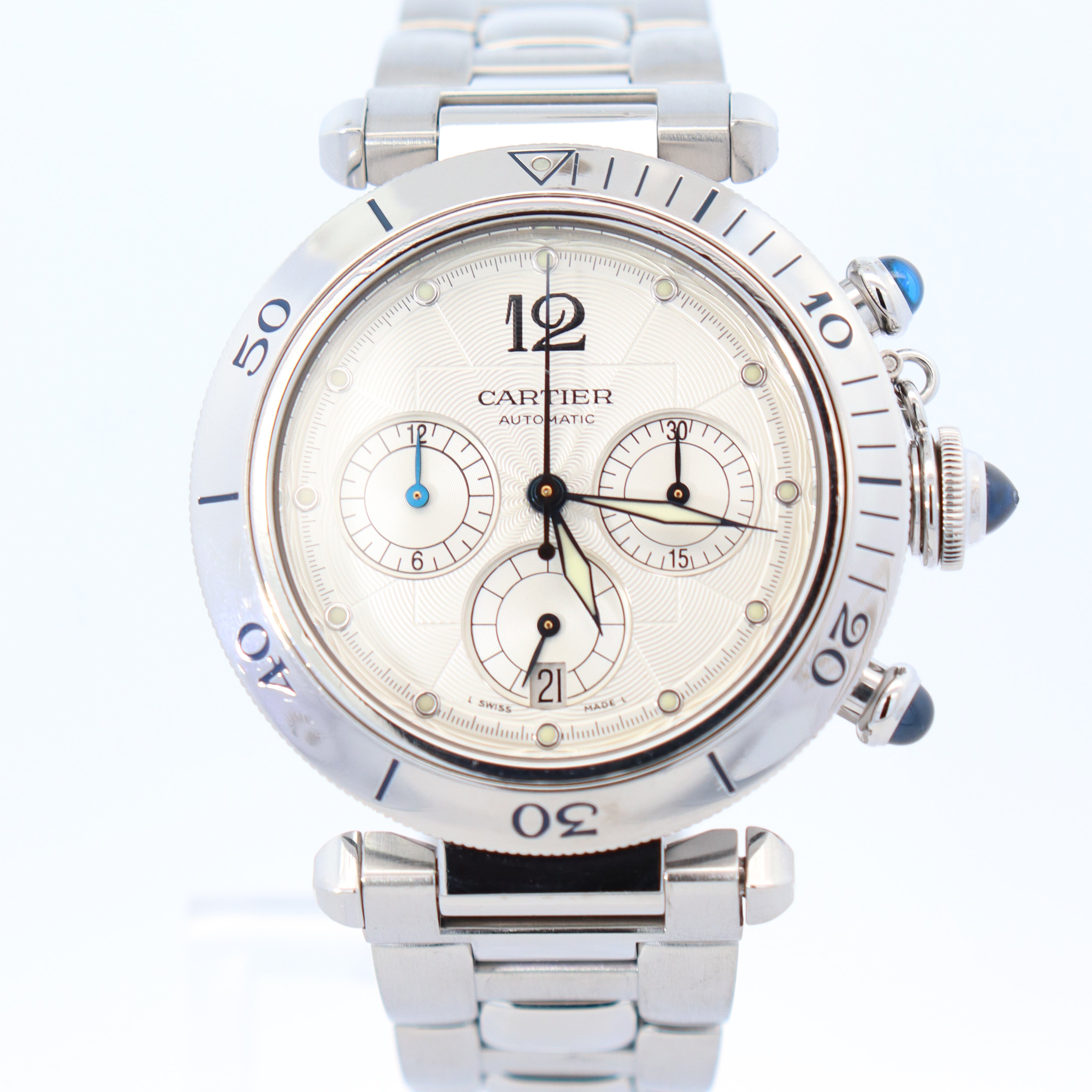 Cartier Pasha 38mm Silver Dial Watch Ref# W31030H3