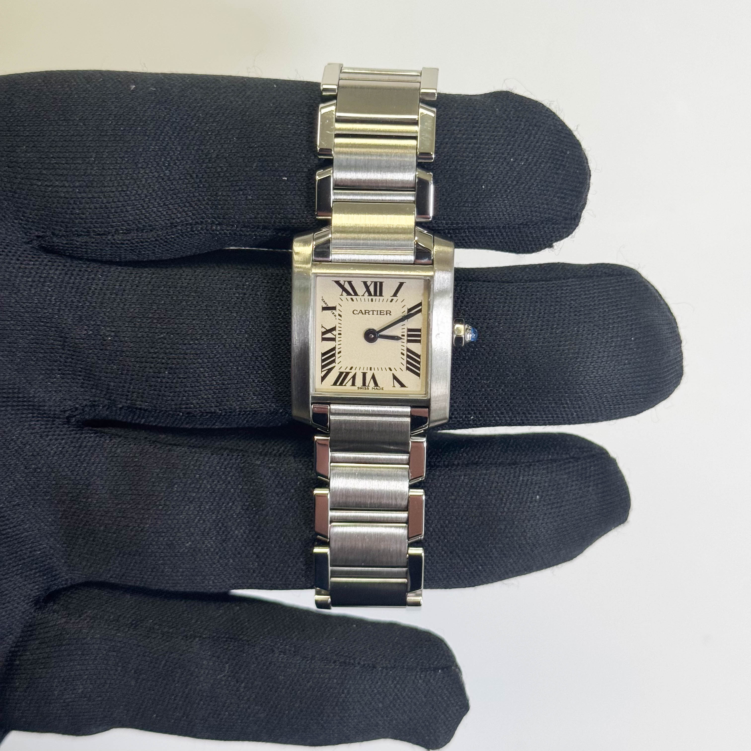 Cartier Tank Stainless Steel 20mm Ivory Dial Watch Ref# W51008Q3