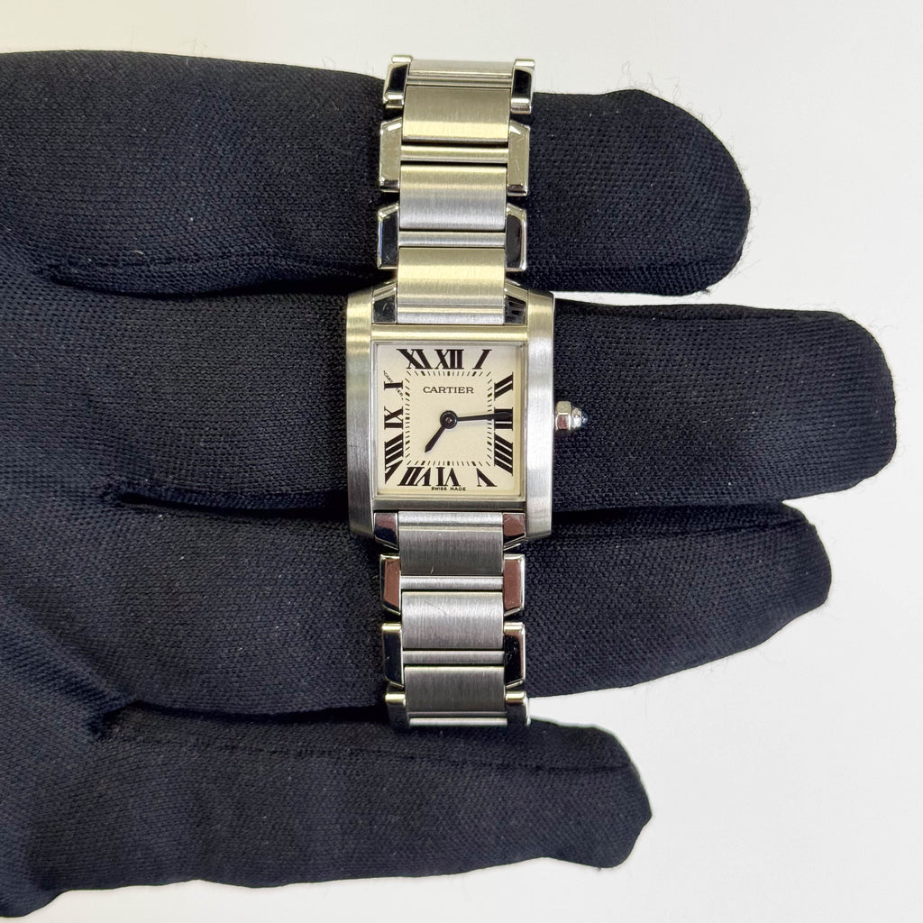 Cartier Tank Stainless Steel 20mm Ivory Dial Watch Ref# W51008Q3