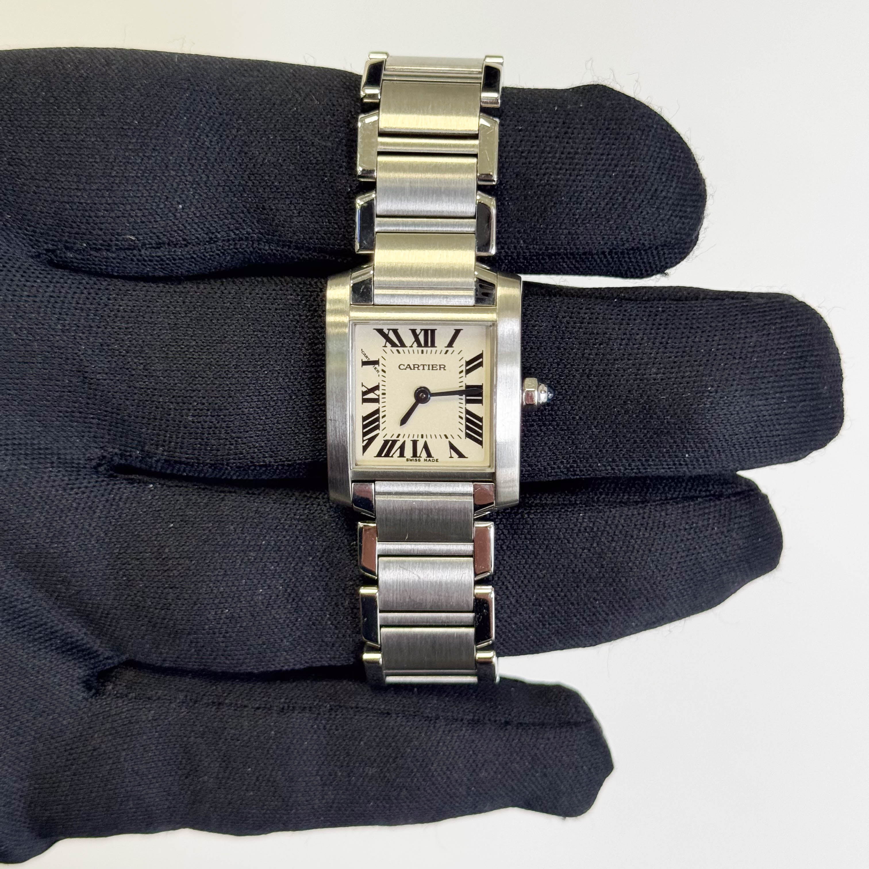 Cartier Tank Stainless Steel 20mm Ivory Dial Watch Ref# W51008Q3