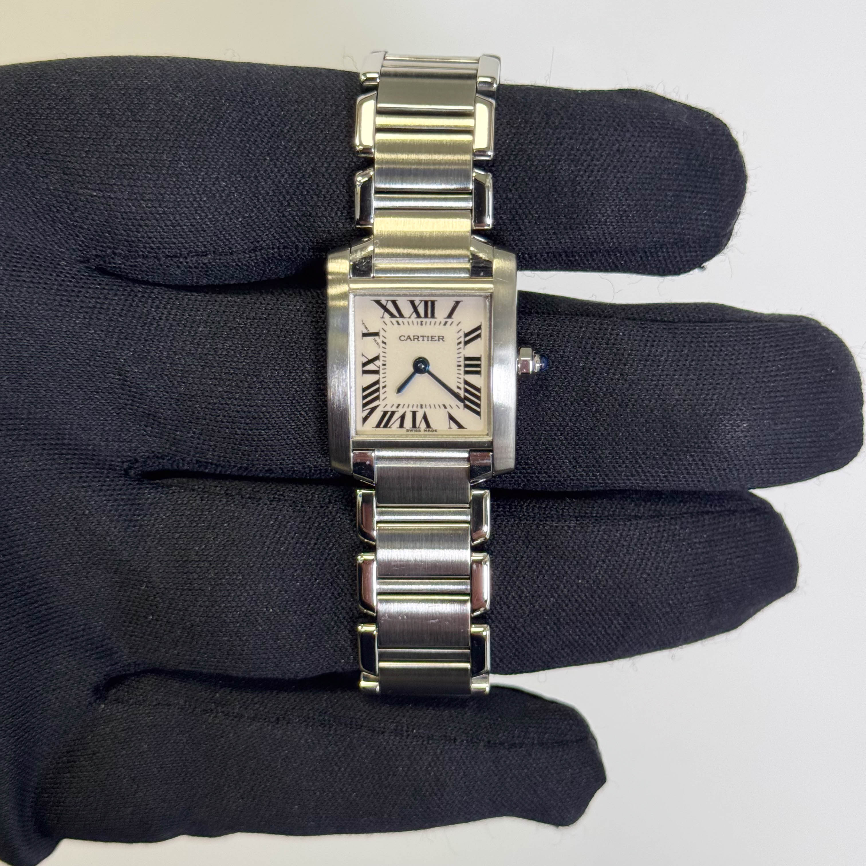 Cartier Tank Stainless Steel 20mm Ivory Dial Watch Ref# W51008Q3