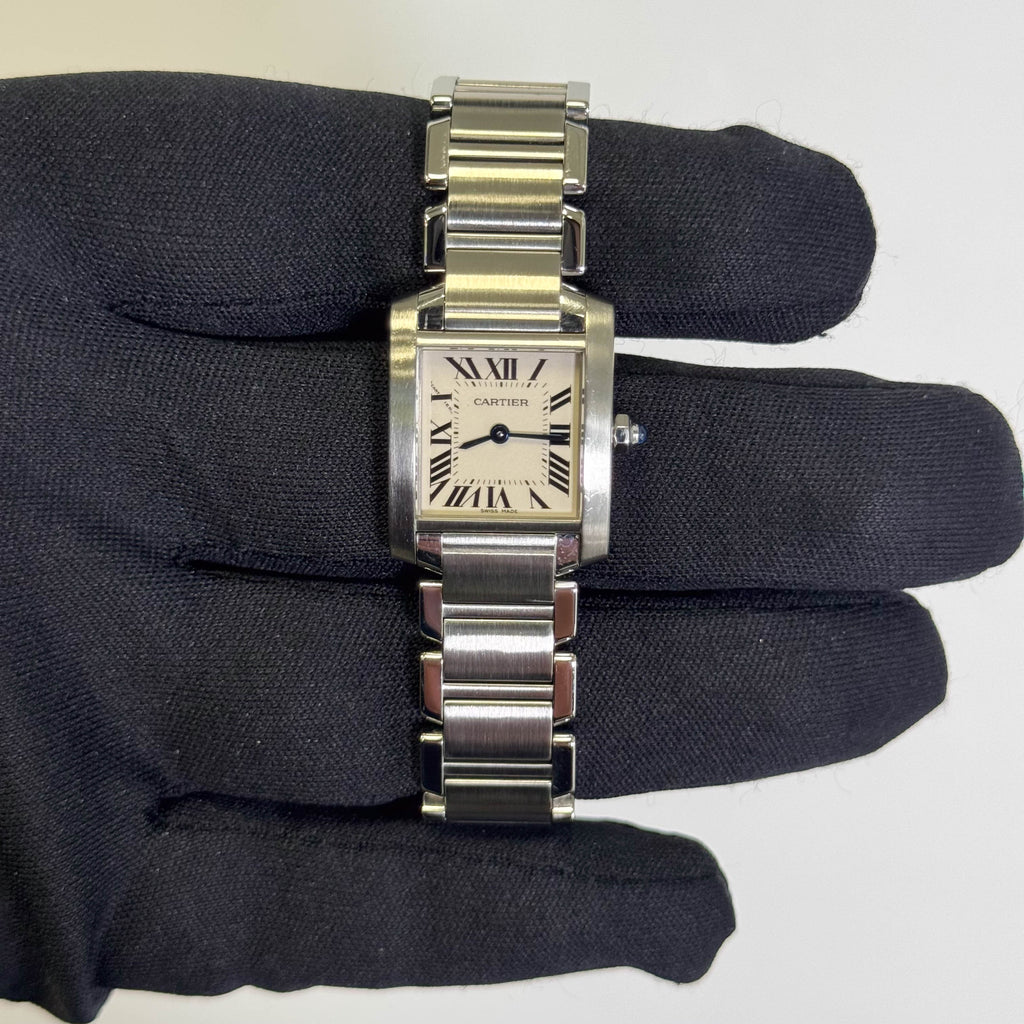 Cartier Tank Stainless Steel 20mm Ivory Dial Watch Ref# W51008Q3