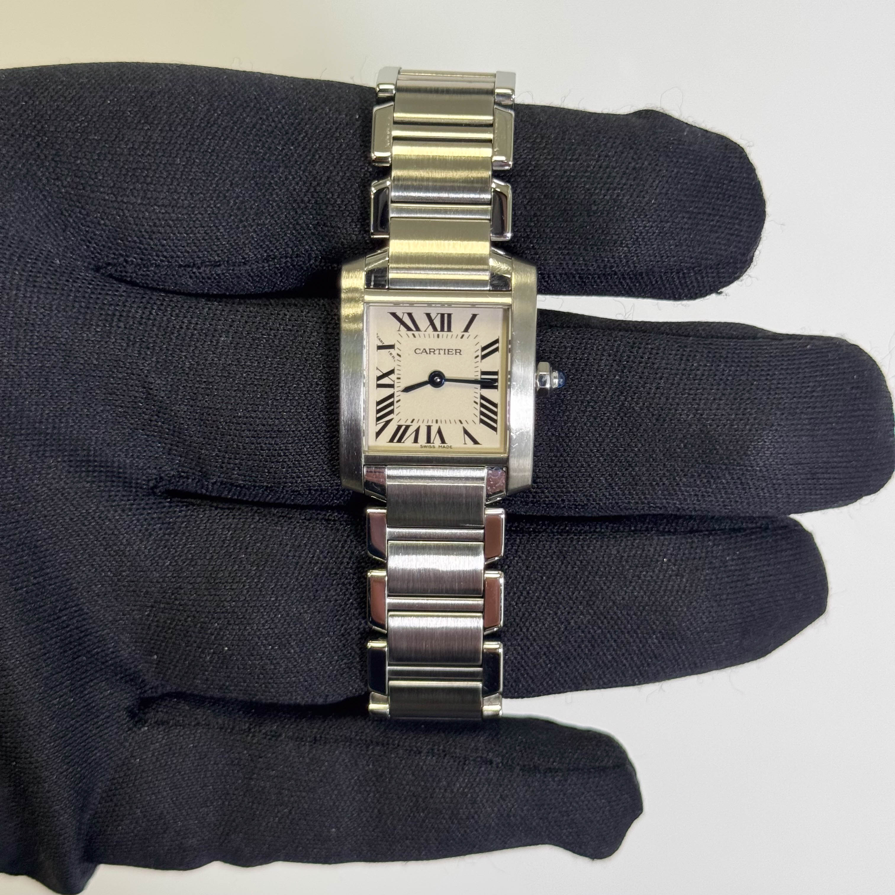 Cartier Tank Stainless Steel 20mm Ivory Dial Watch Ref# W51008Q3