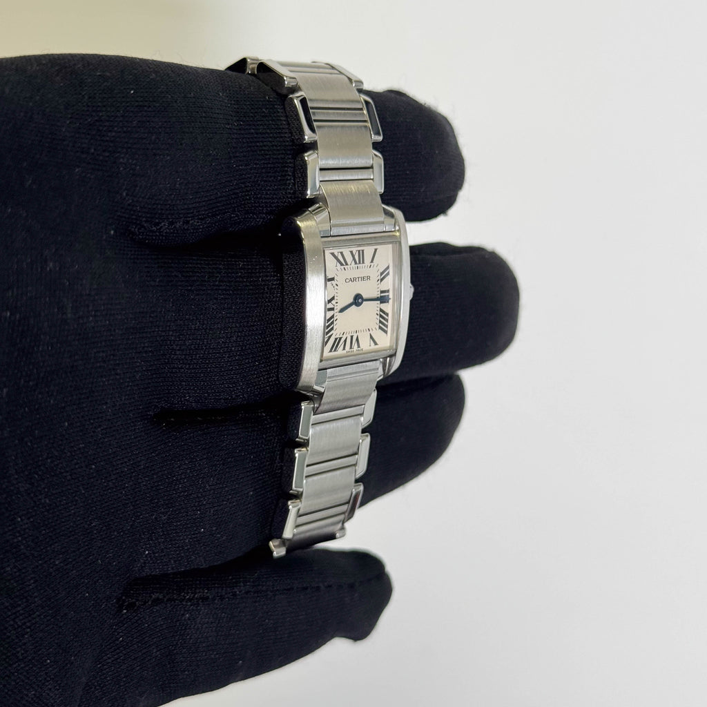 Cartier Tank Stainless Steel 20mm Ivory Dial Watch Ref# W51008Q3