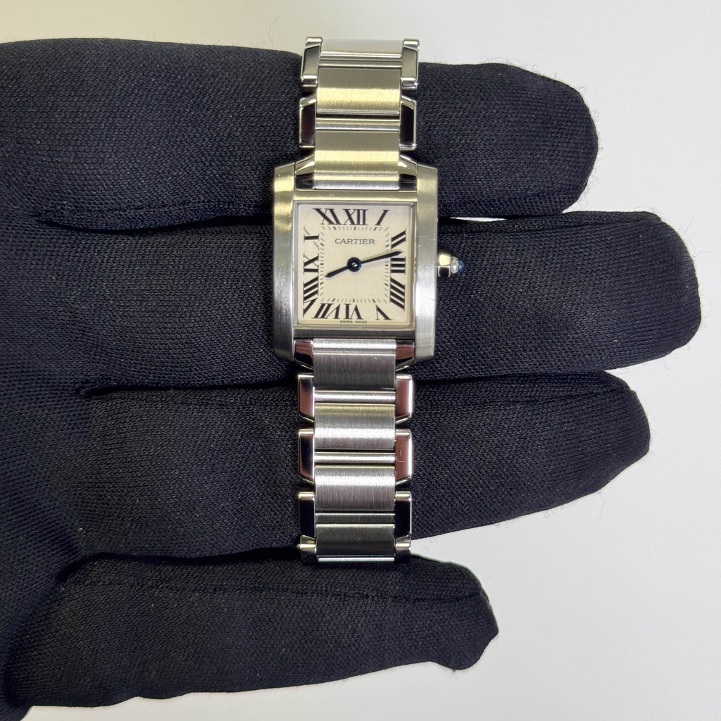 Cartier Tank Stainless Steel 20mm Ivory Dial Watch Ref# W51008Q3