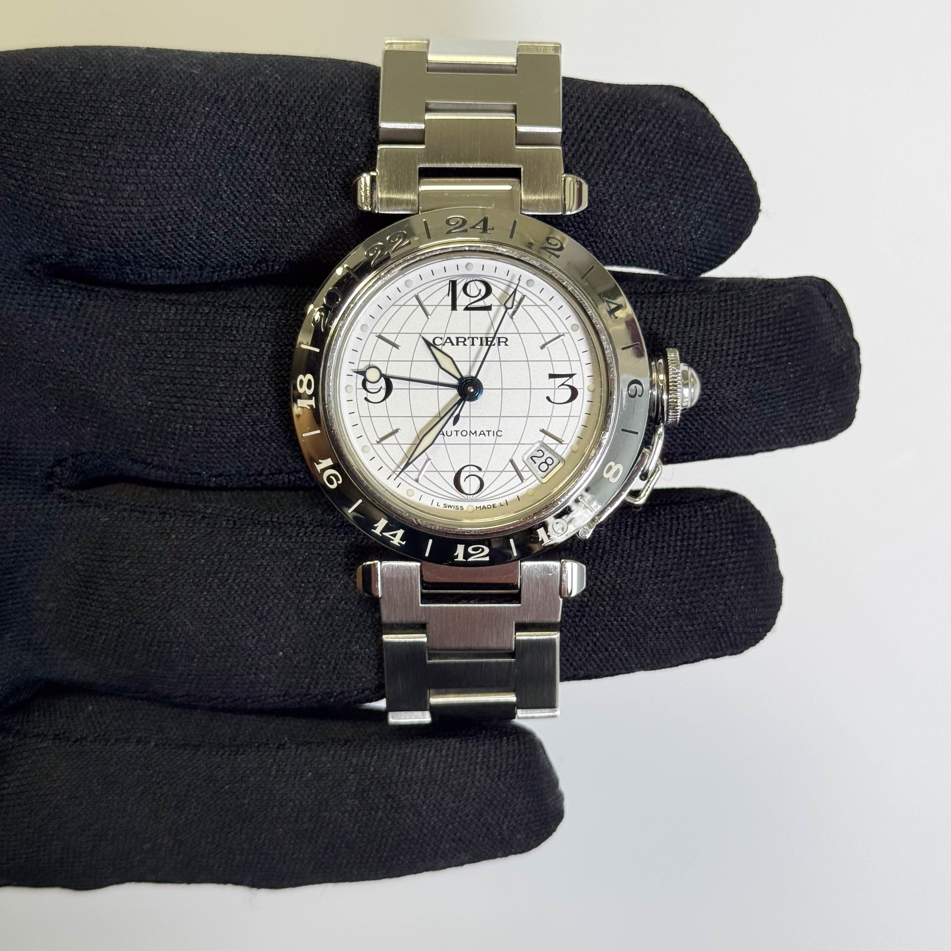 Cartier Pasha C Dual Time 35mm Silver Dial Watch Ref# W31029M7