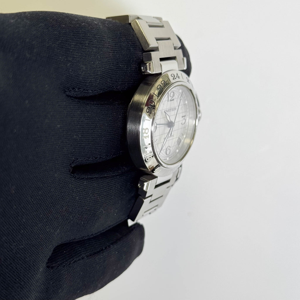 Cartier Pasha C Dual Time 35mm Silver Dial Watch Ref# W31029M7