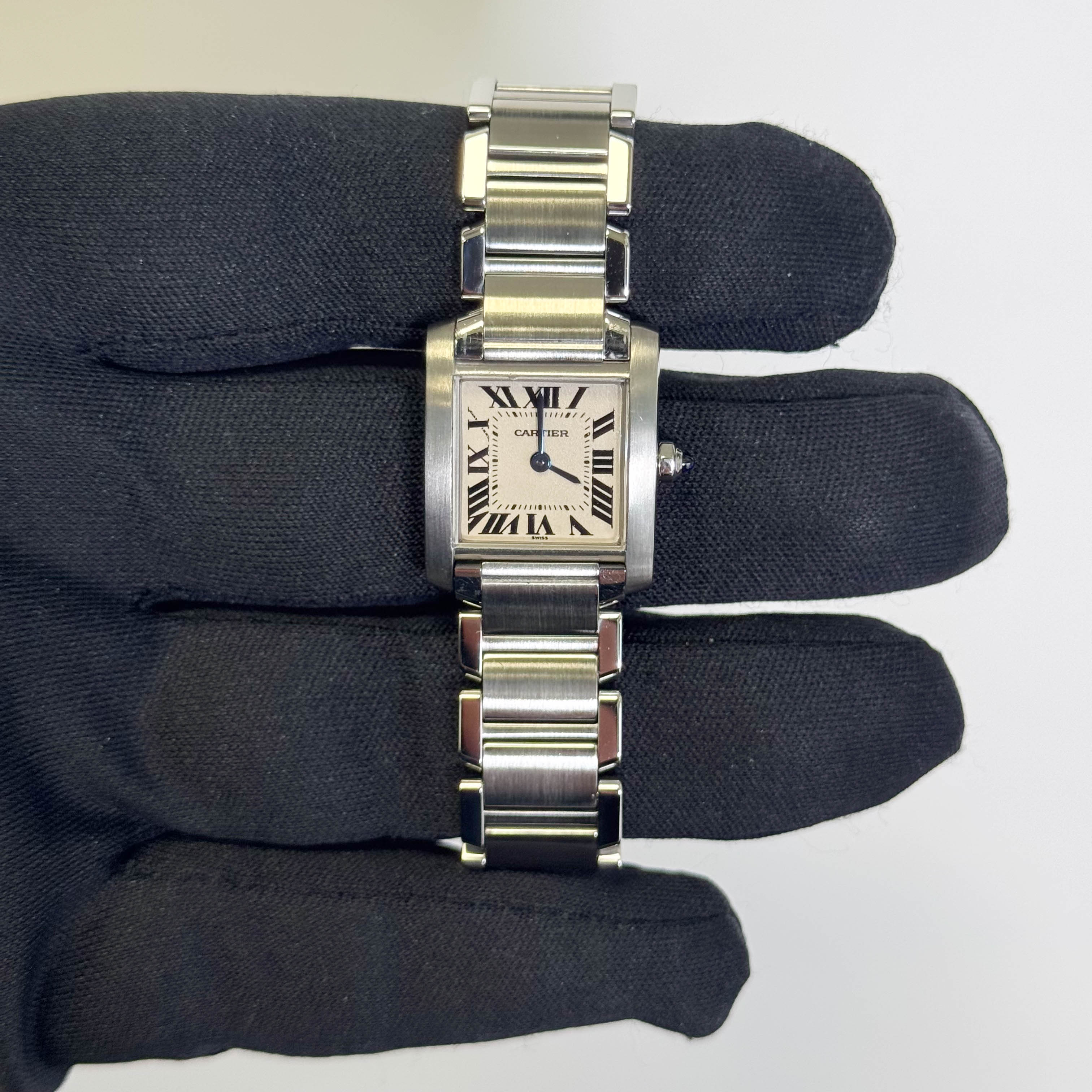 Cartier Tank Stainless Steel 20mm Ivory Dial Watch Ref# W51008Q3