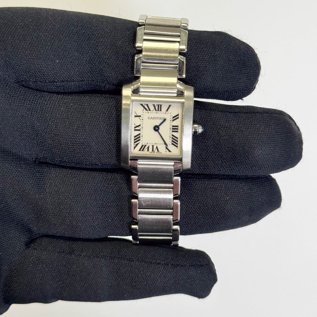 Cartier Tank Stainless Steel 20mm Ivory Dial Watch Ref# W51008Q3