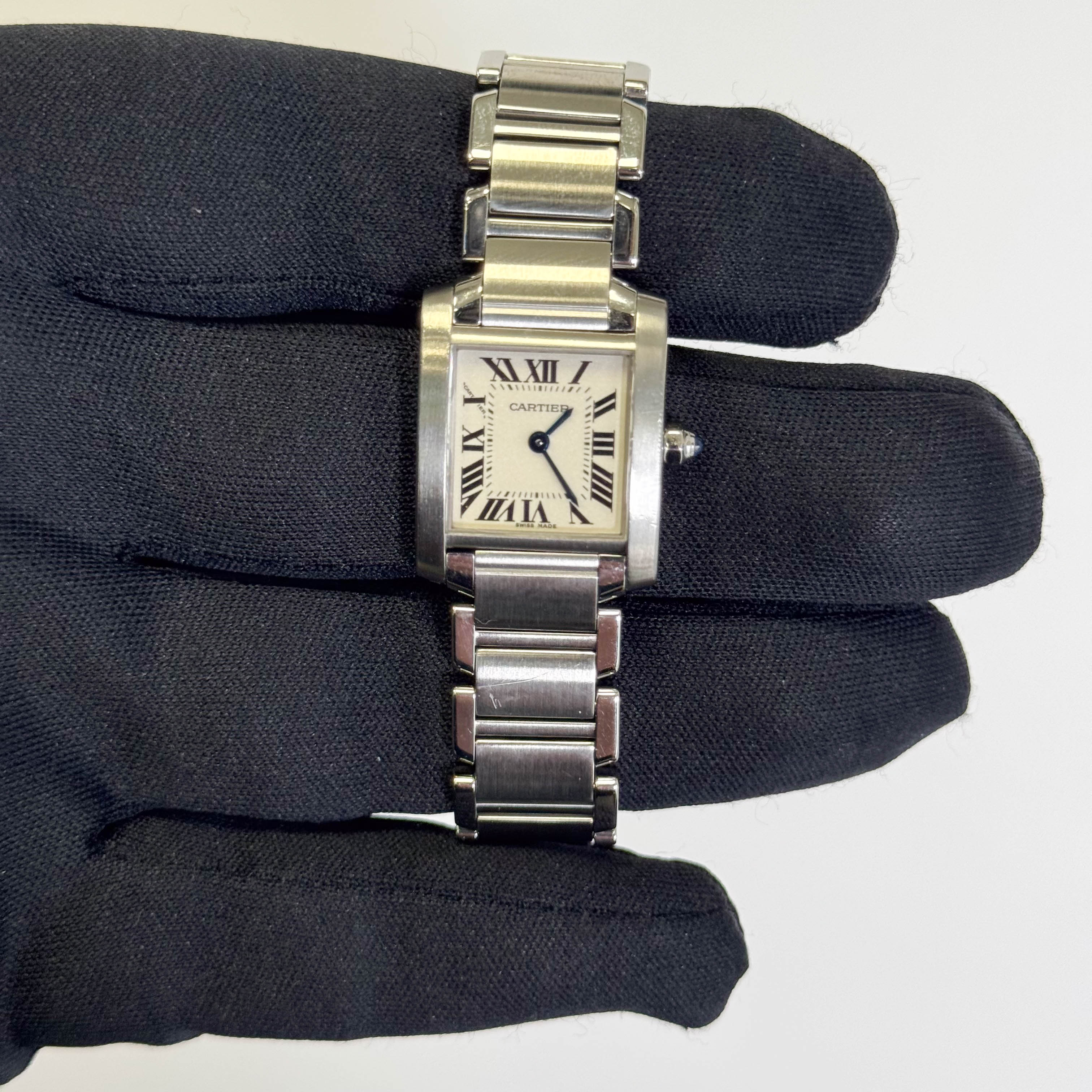 Cartier Tank Stainless Steel 20mm Ivory Dial Watch Ref# W51008Q3