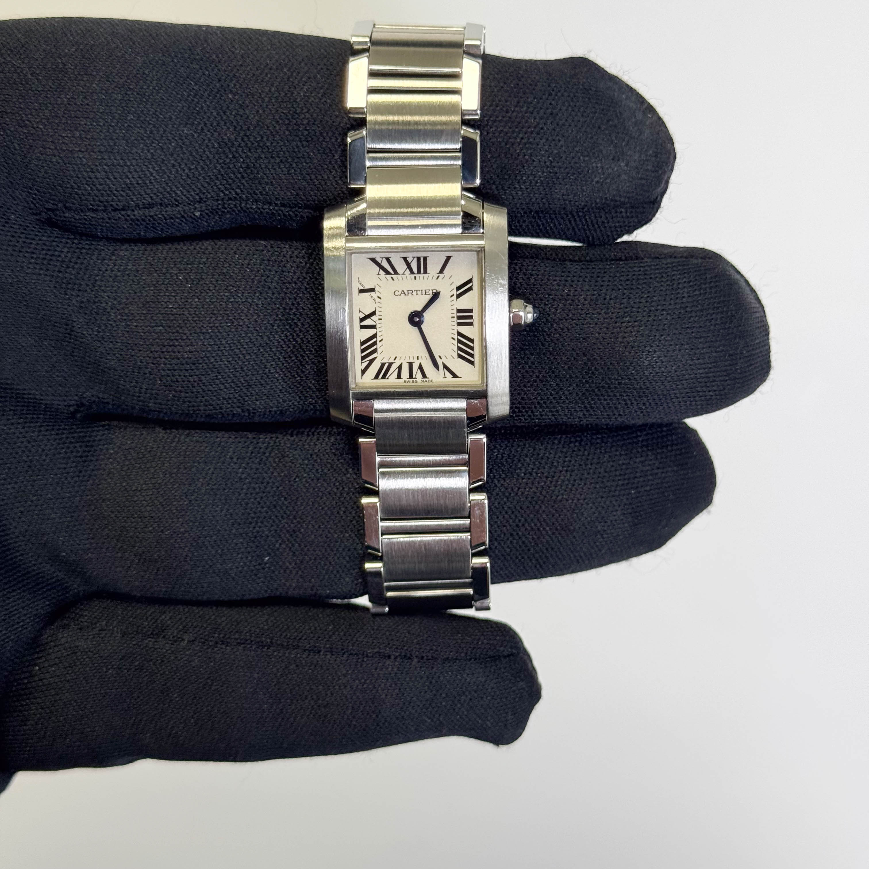 Cartier Tank Stainless Steel 20mm Ivory Dial Watch Ref# W51008Q3