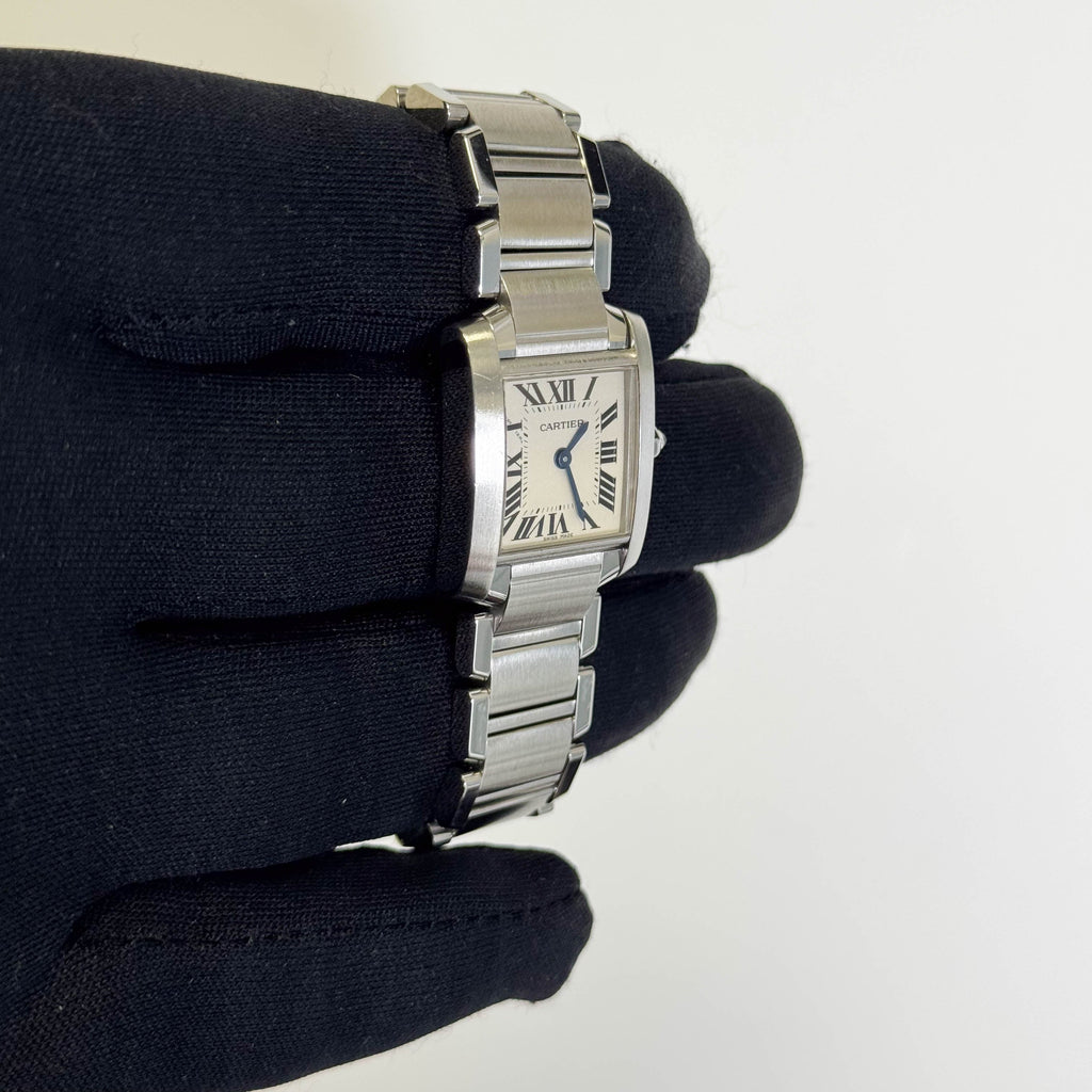 Cartier Tank Stainless Steel 20mm Ivory Dial Watch Ref# W51008Q3