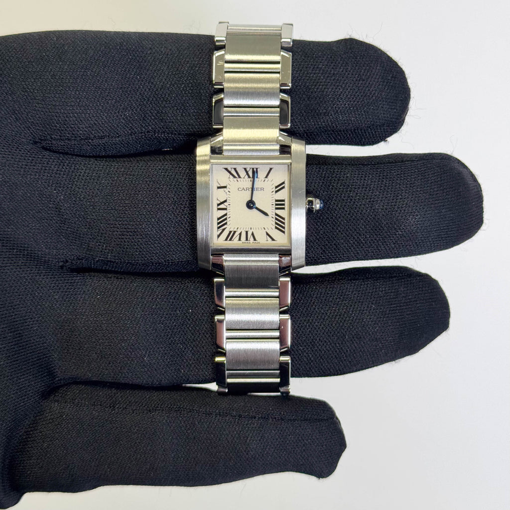 Cartier Tank Stainless Steel 20mm Ivory Dial Watch Ref# W51008Q3