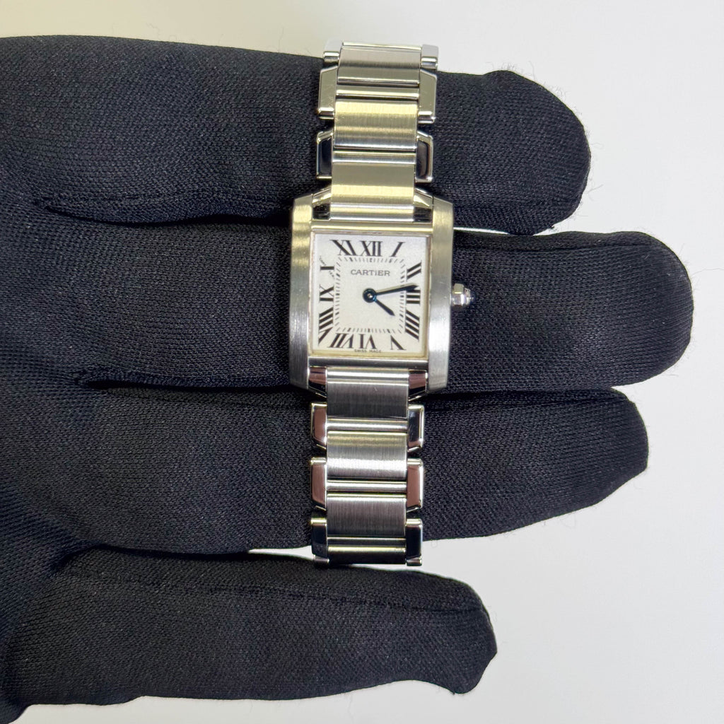 Cartier Tank Stainless Steel 20mm Ivory Dial Watch Ref# W51008Q3
