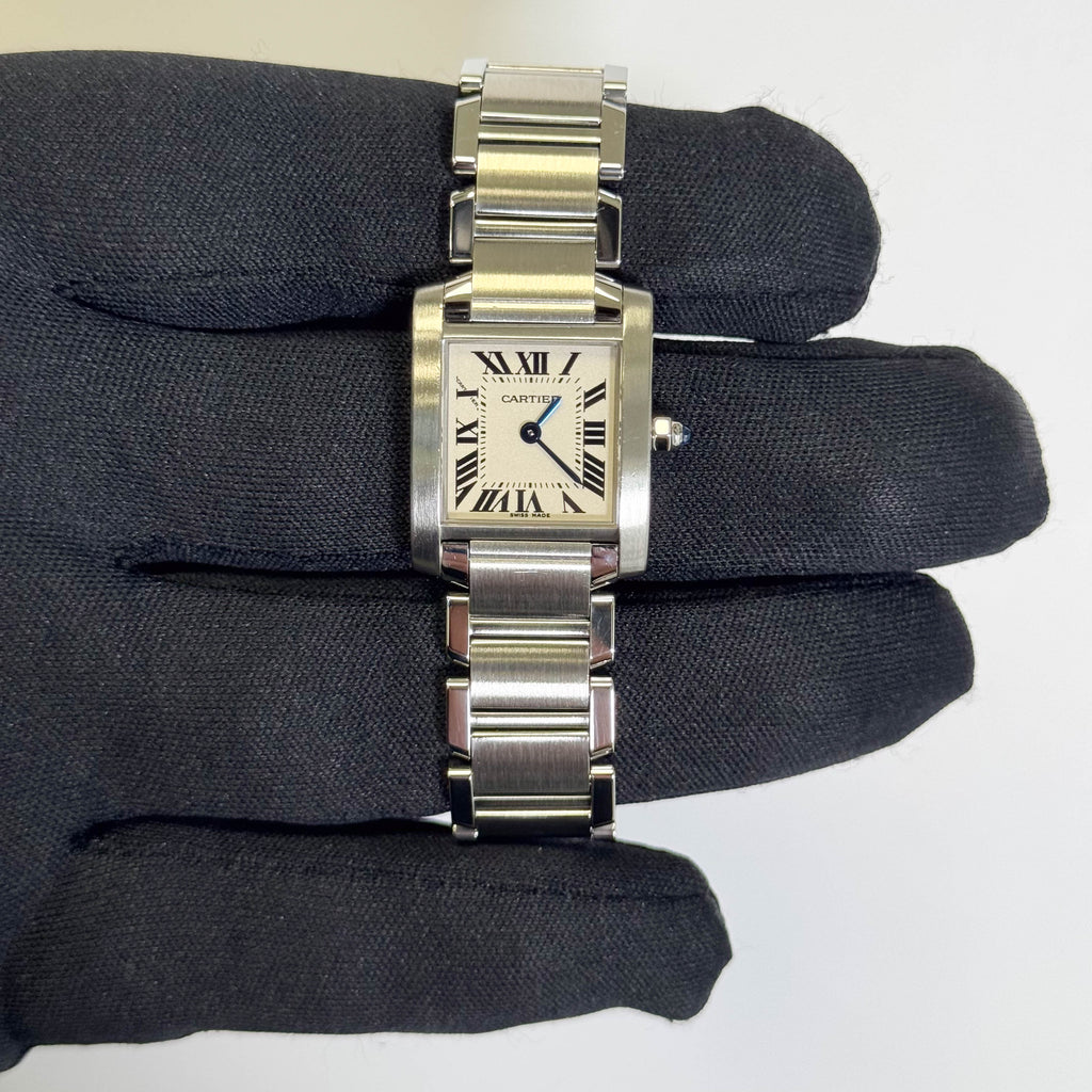 Cartier Tank Stainless Steel 20mm Ivory Dial Watch Ref# W51008Q3