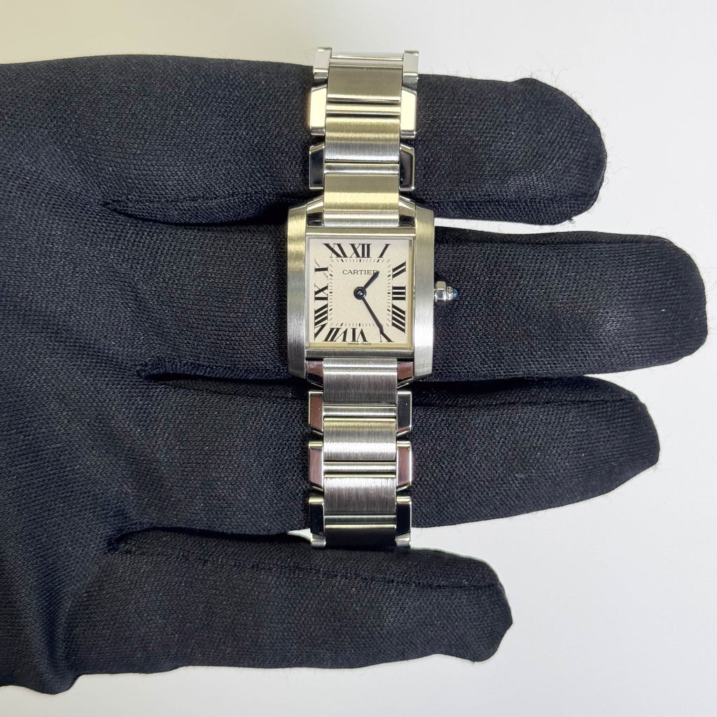 Cartier Tank Stainless Steel 20mm Ivory Dial Watch Ref# W51008Q3