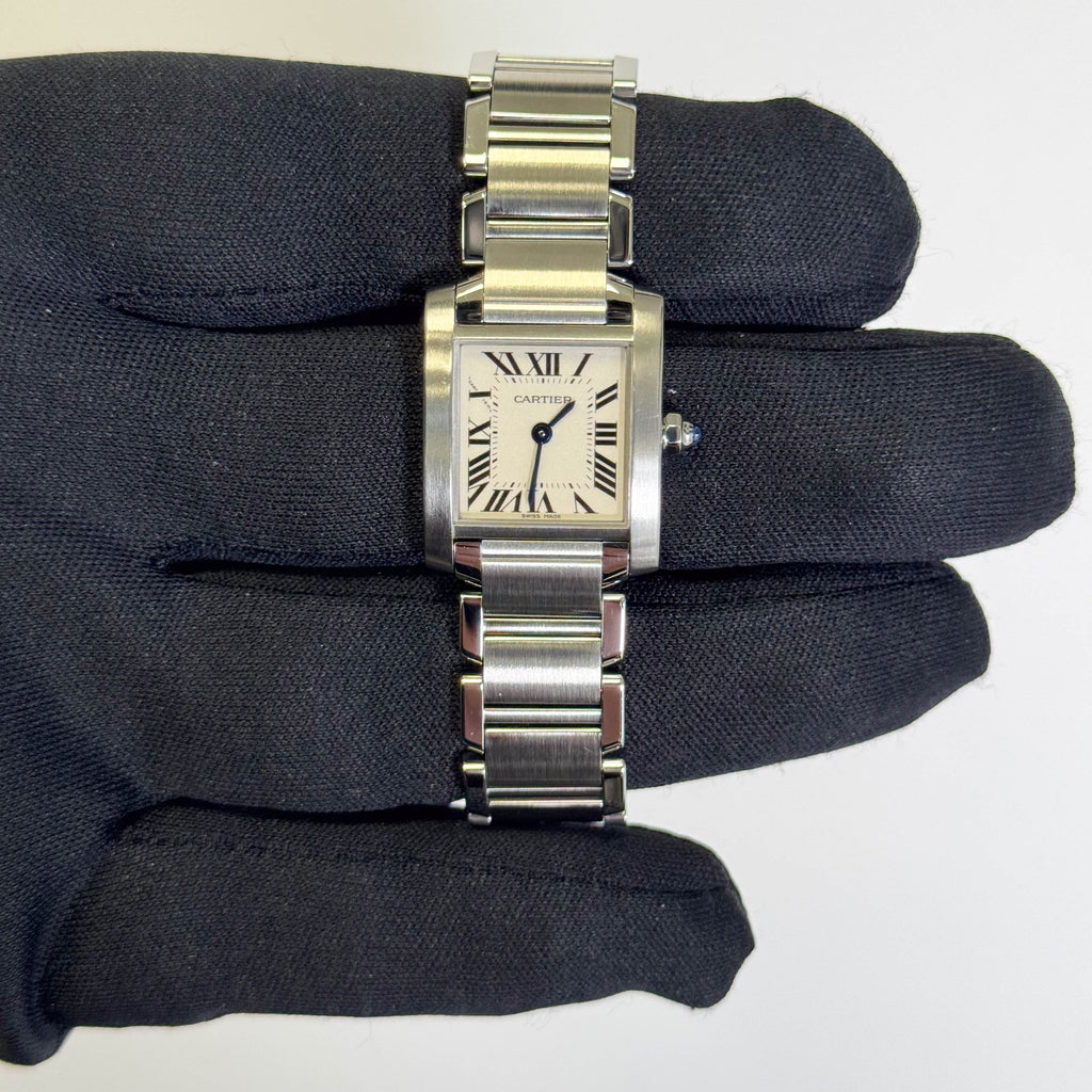 Cartier Tank Stainless Steel 20mm Ivory Dial Watch Ref# W51008Q3