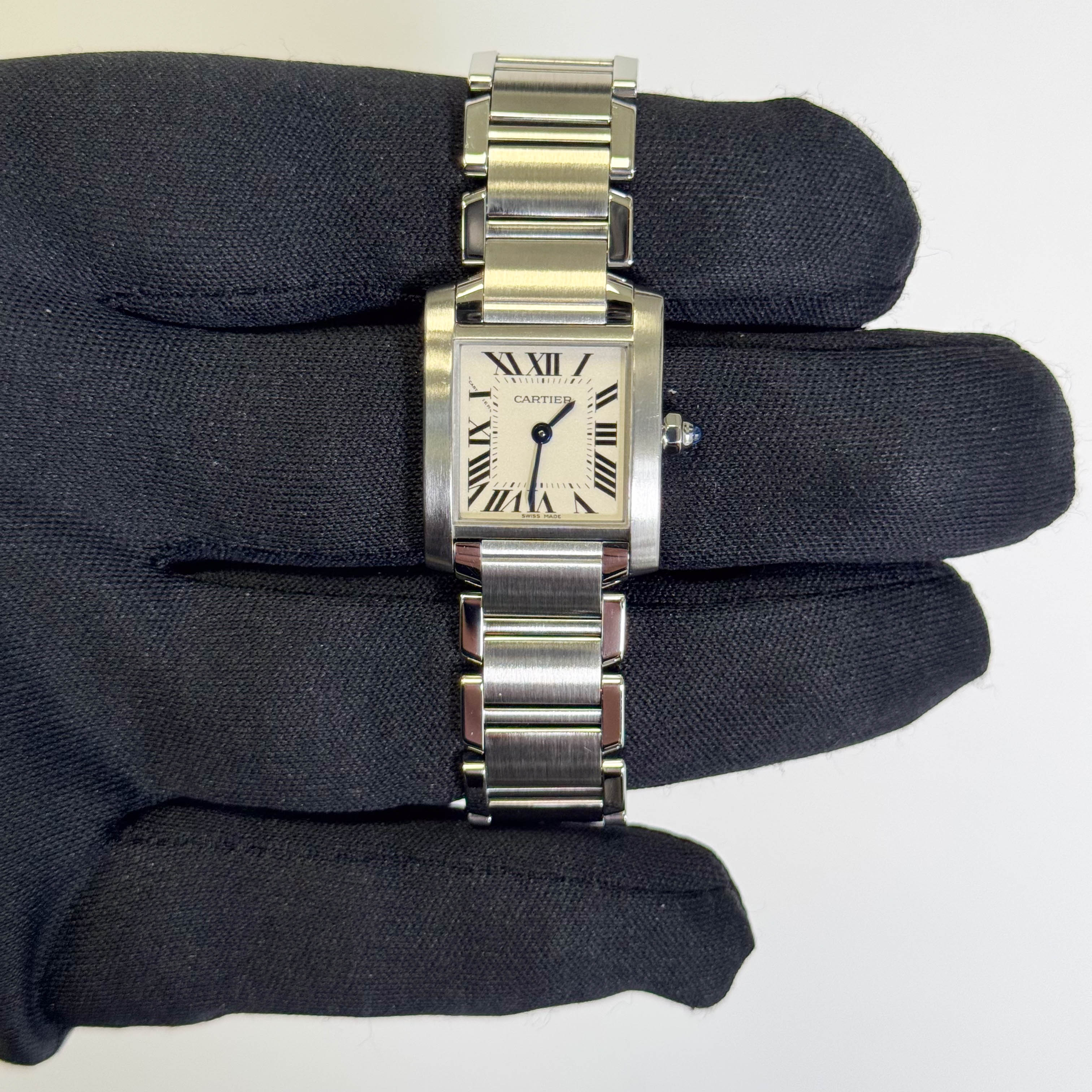 Cartier Tank Stainless Steel 20mm Ivory Dial Watch Ref# W51008Q3