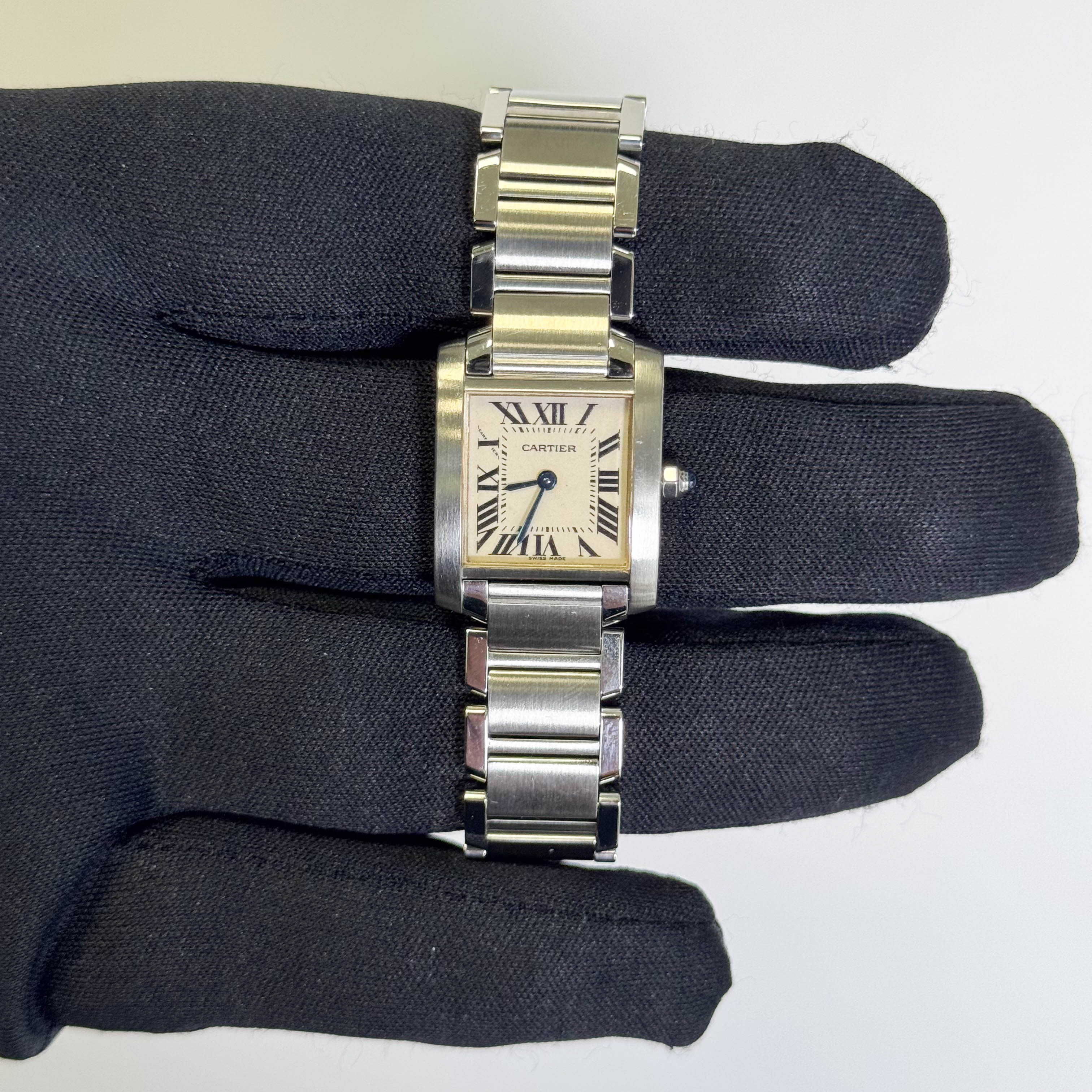Cartier Tank Stainless Steel 20mm Ivory Dial Watch Ref# W51008Q3