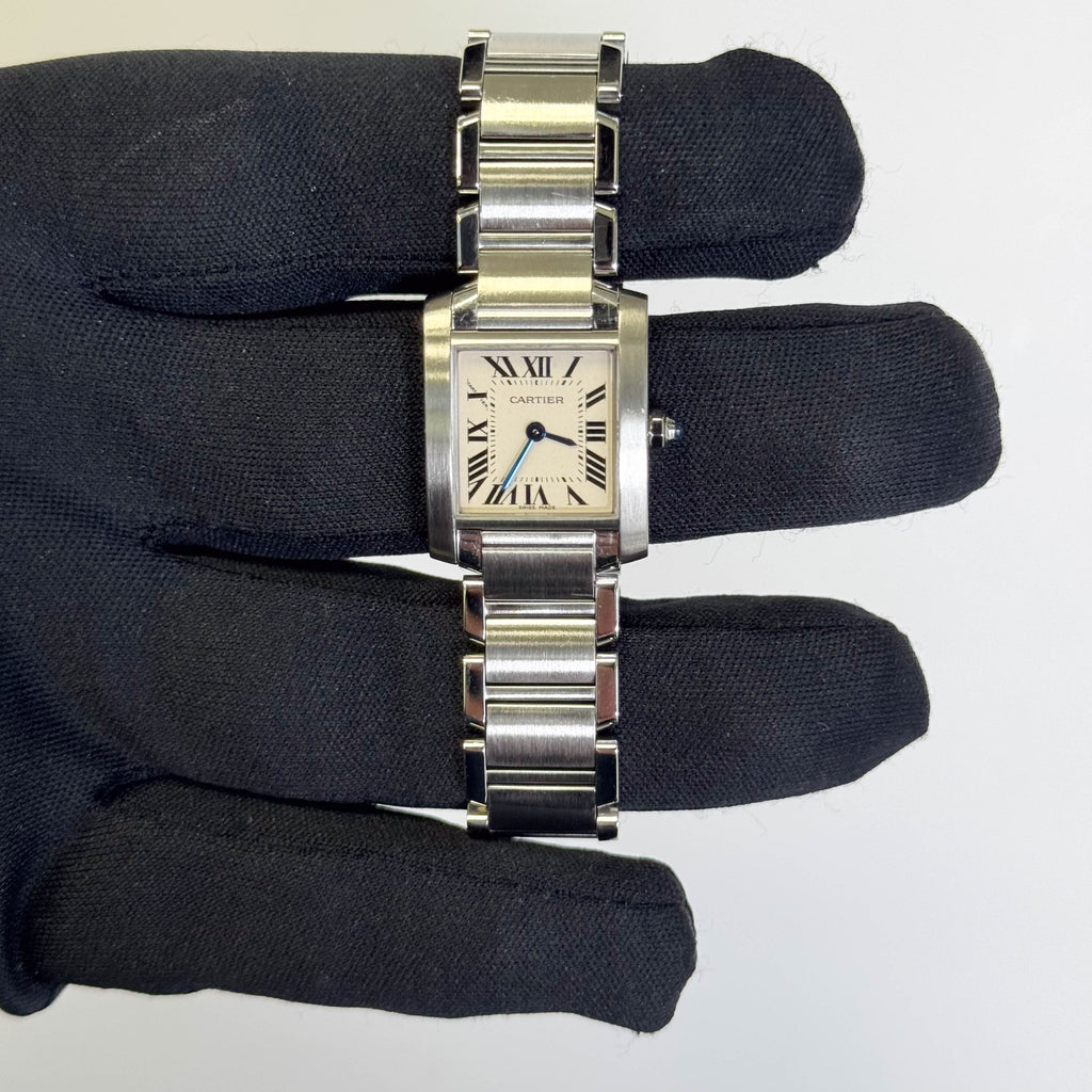 Cartier Tank Stainless Steel 20mm Ivory Dial Watch Ref# W51008Q3