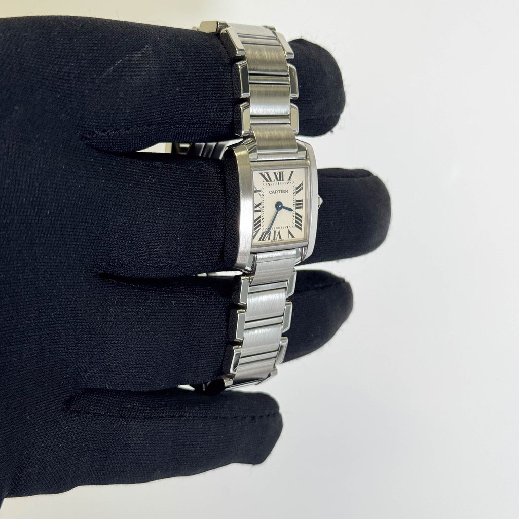 Cartier Tank Stainless Steel 20mm Ivory Dial Watch Ref# W51008Q3