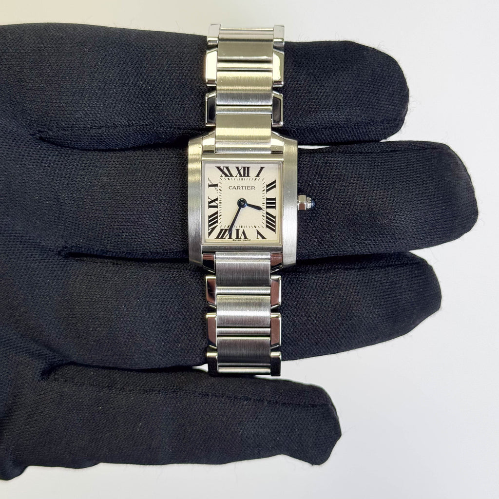 Cartier Tank Stainless Steel 20mm Ivory Dial Watch Ref# W51008Q3