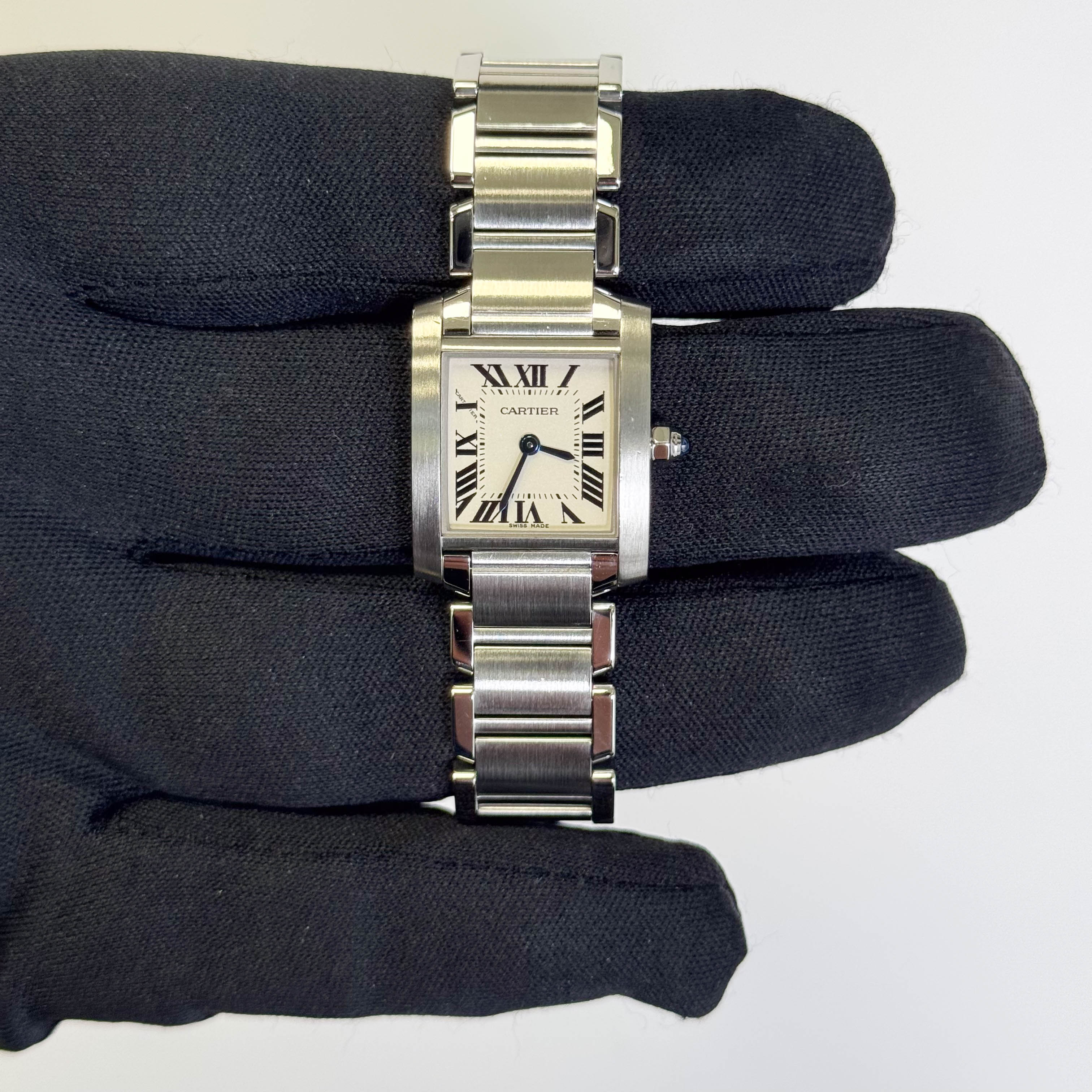 Cartier Tank Stainless Steel 20mm Ivory Dial Watch Ref# W51008Q3