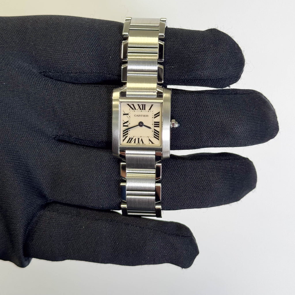 Cartier Tank Stainless Steel 20mm Ivory Dial Watch Ref# W51008Q3