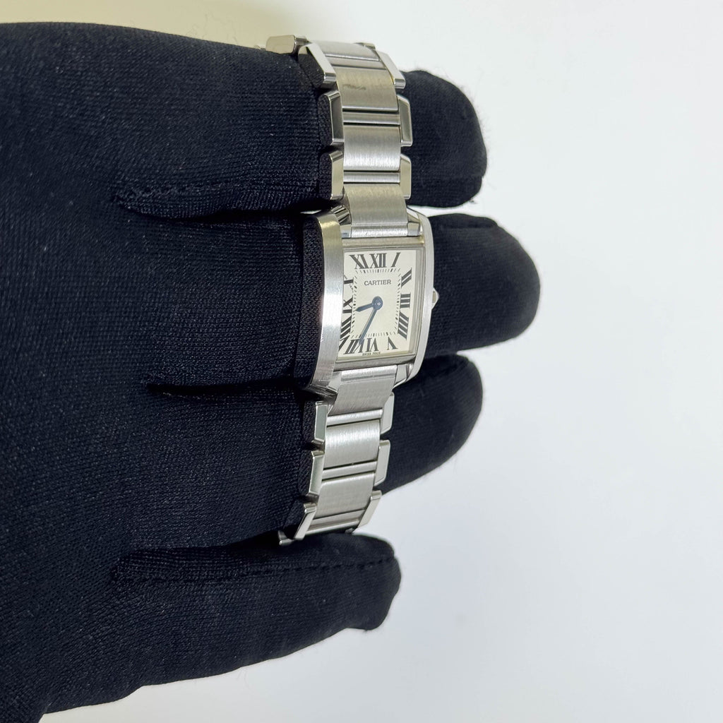 Cartier Tank Stainless Steel 20mm Ivory Dial Watch Ref# W51008Q3