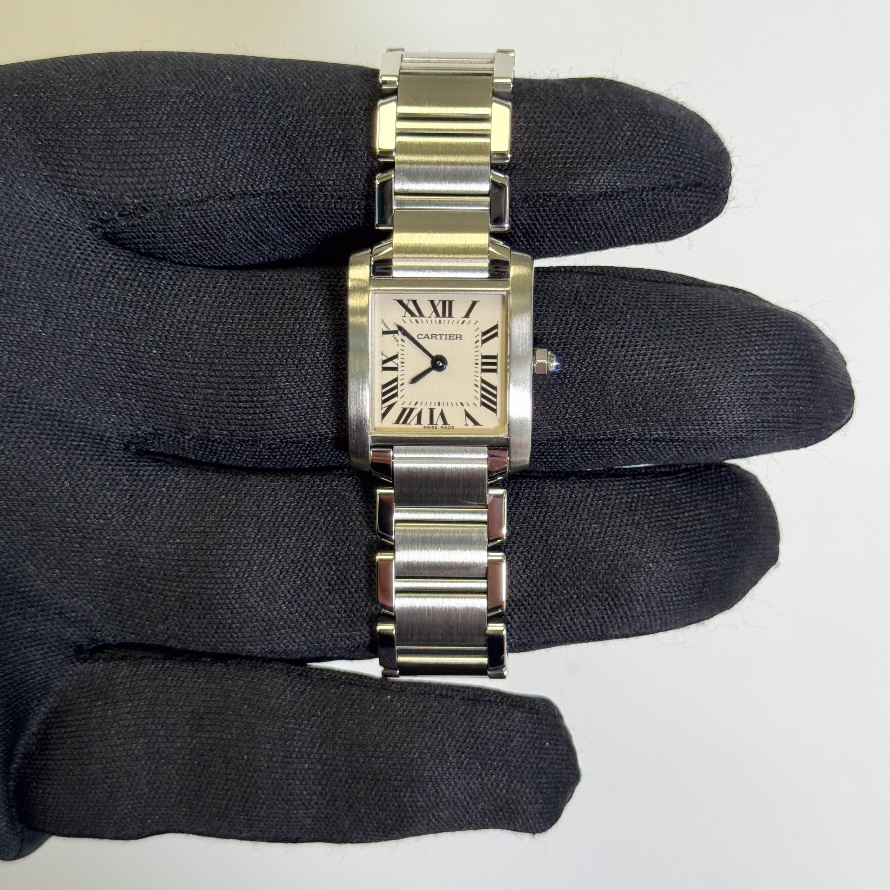 Cartier Tank Stainless Steel 20mm Ivory Dial Watch Ref# W51008Q3