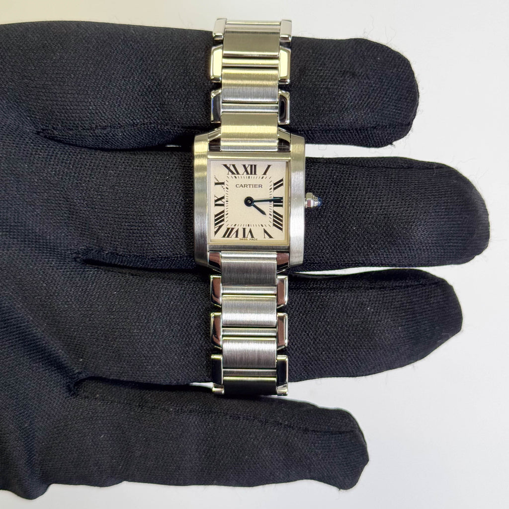 Cartier Tank Stainless Steel 20mm Ivory Dial Watch Ref# W51008Q3