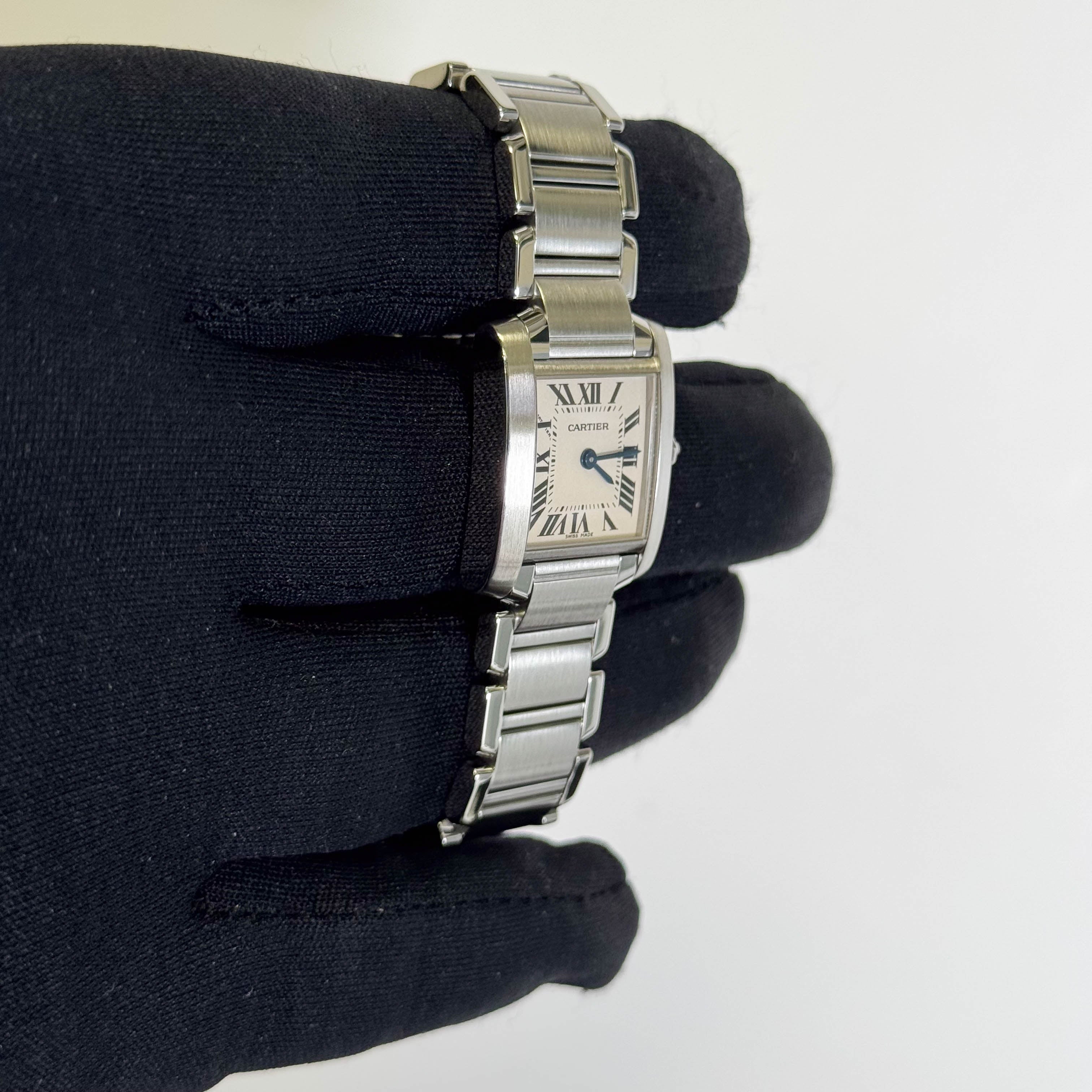 Cartier Tank Stainless Steel 20mm Ivory Dial Watch Ref# W51008Q3
