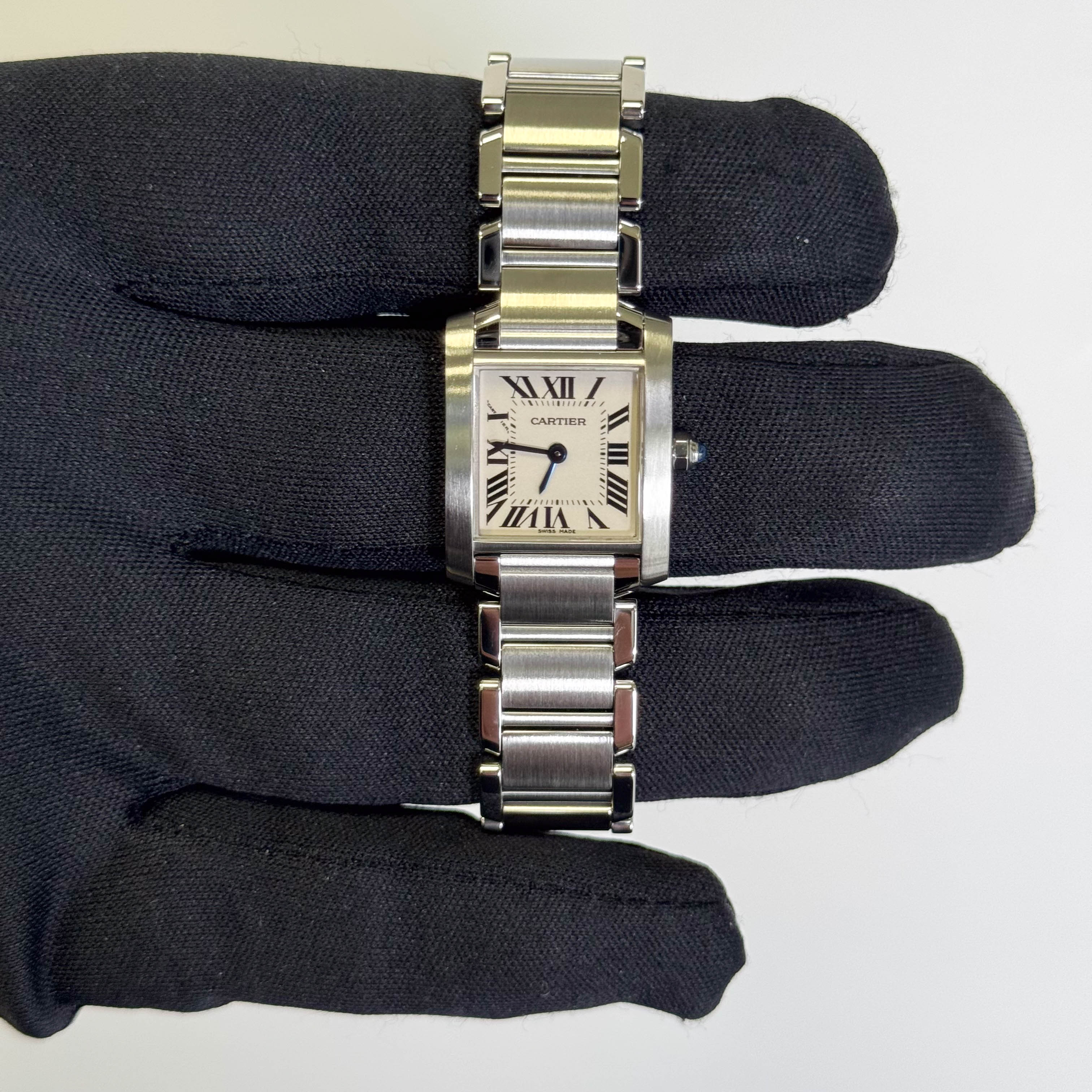 Cartier Tank Stainless Steel 20mm Ivory Dial Watch Ref# W51008Q3