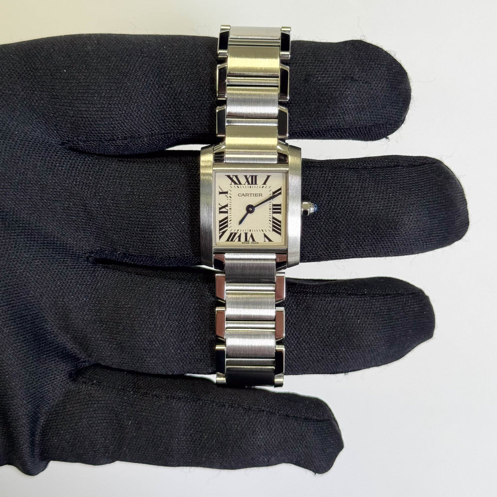 Cartier Tank Stainless Steel 20mm Ivory Dial Watch Ref# W51008Q3