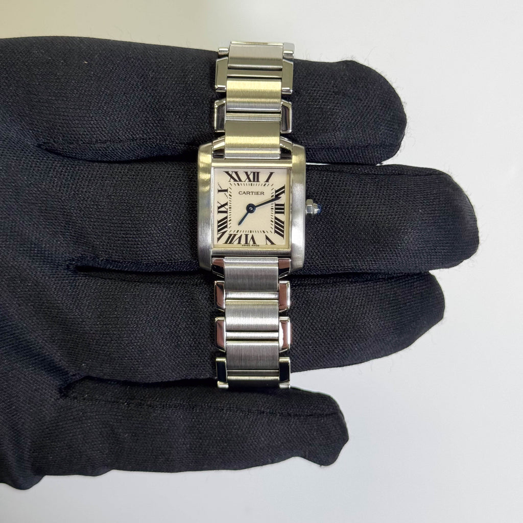 Cartier Tank Stainless Steel 20mm Ivory Dial Watch Ref# W51008Q3