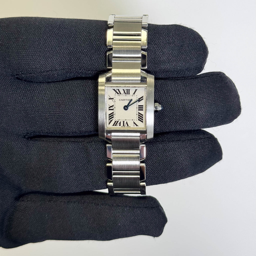 Cartier Tank Stainless Steel 20mm Ivory Dial Watch Ref# W51008Q3