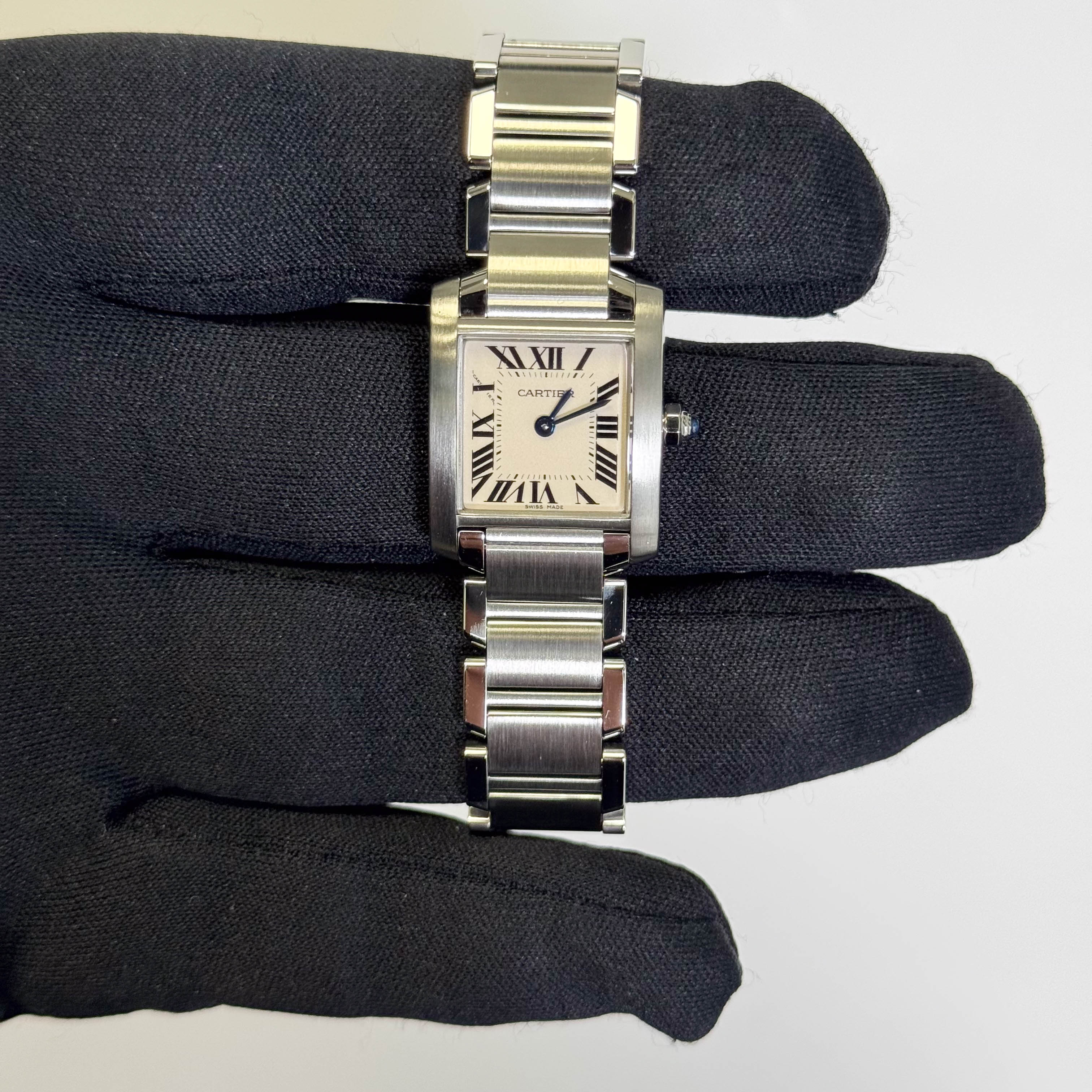 Cartier Tank Stainless Steel 20mm Ivory Dial Watch Ref# W51008Q3