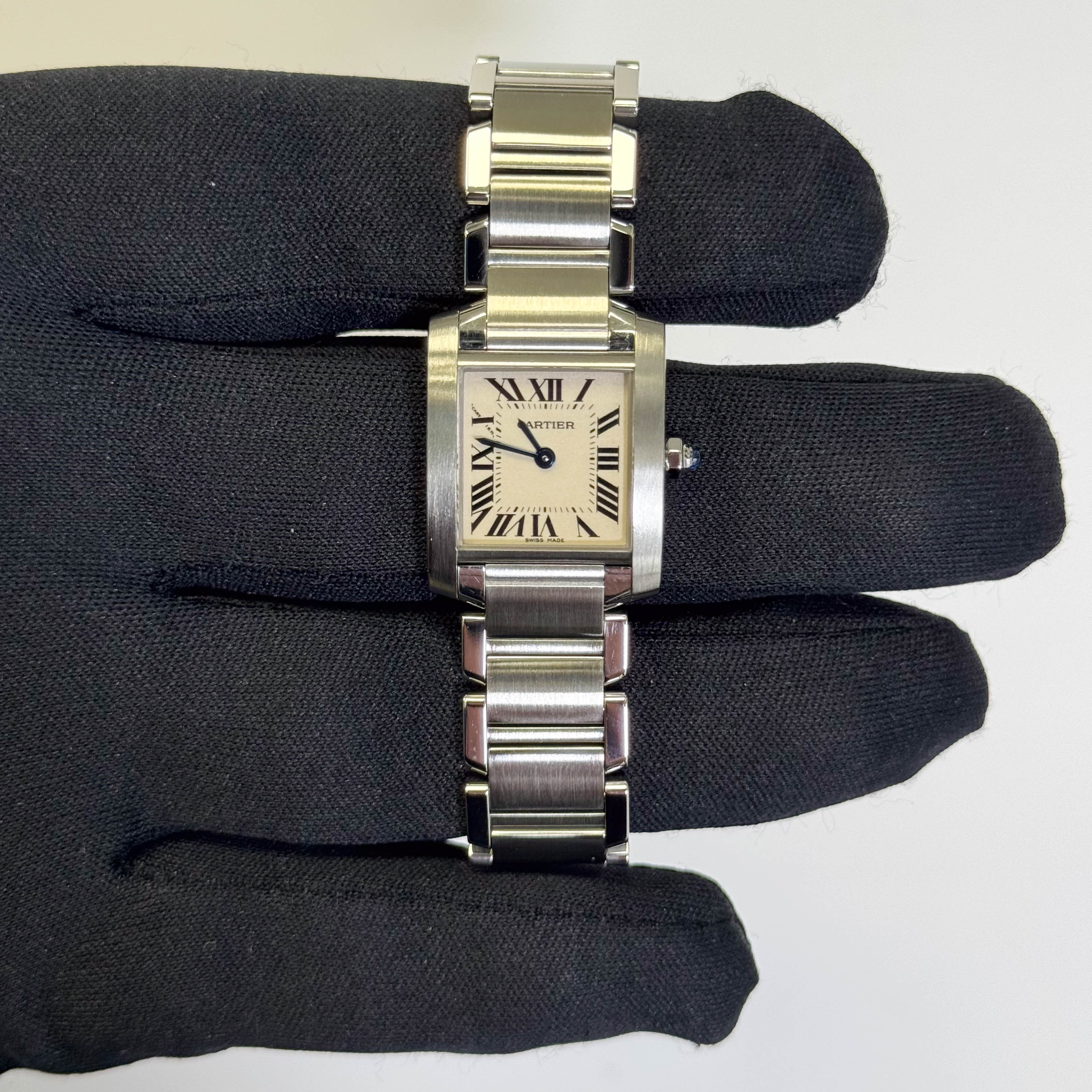 Cartier Tank Stainless Steel 20mm Ivory Dial Watch Ref# W51008Q3