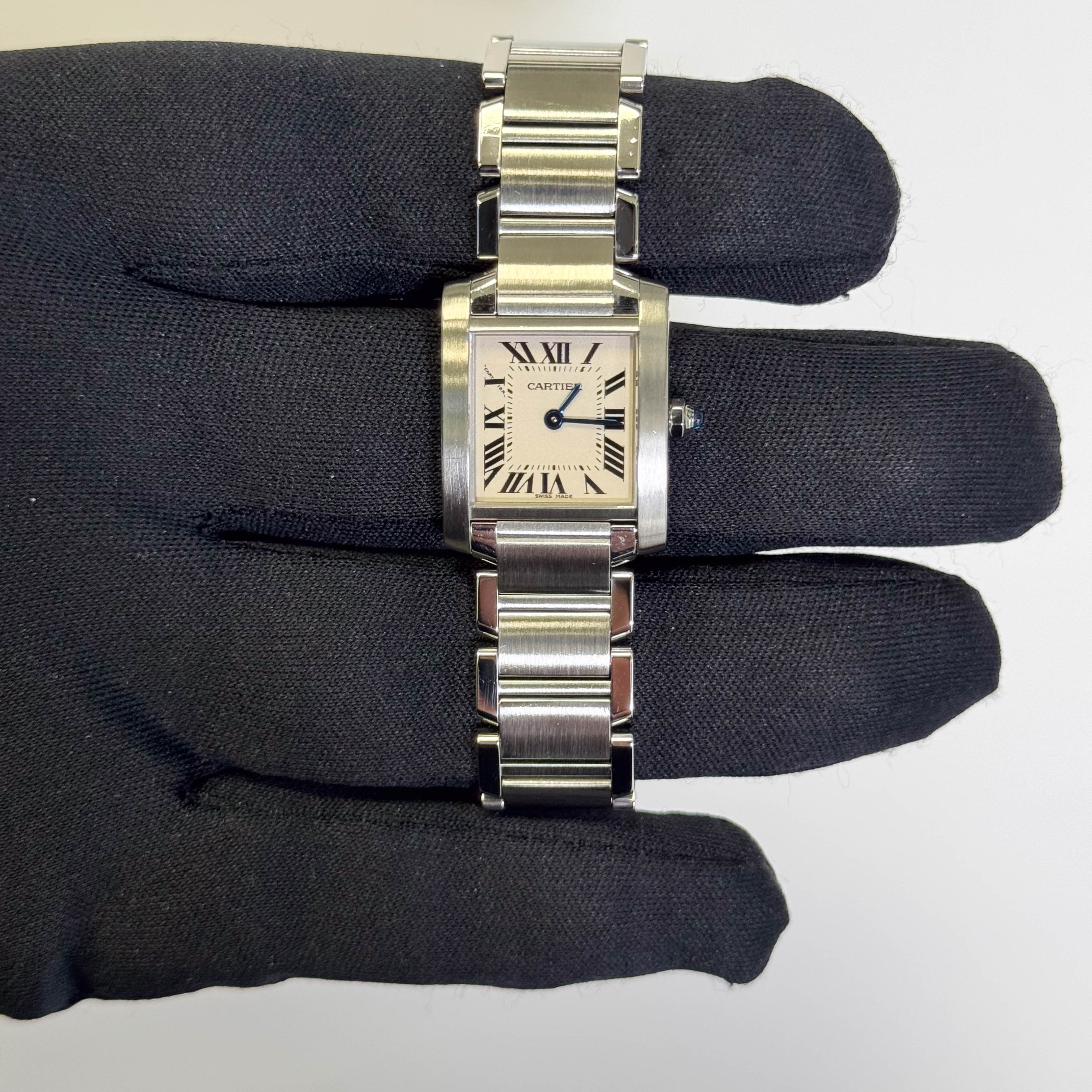 Cartier Tank Stainless Steel 20mm Ivory Dial Watch Ref# W51008Q3
