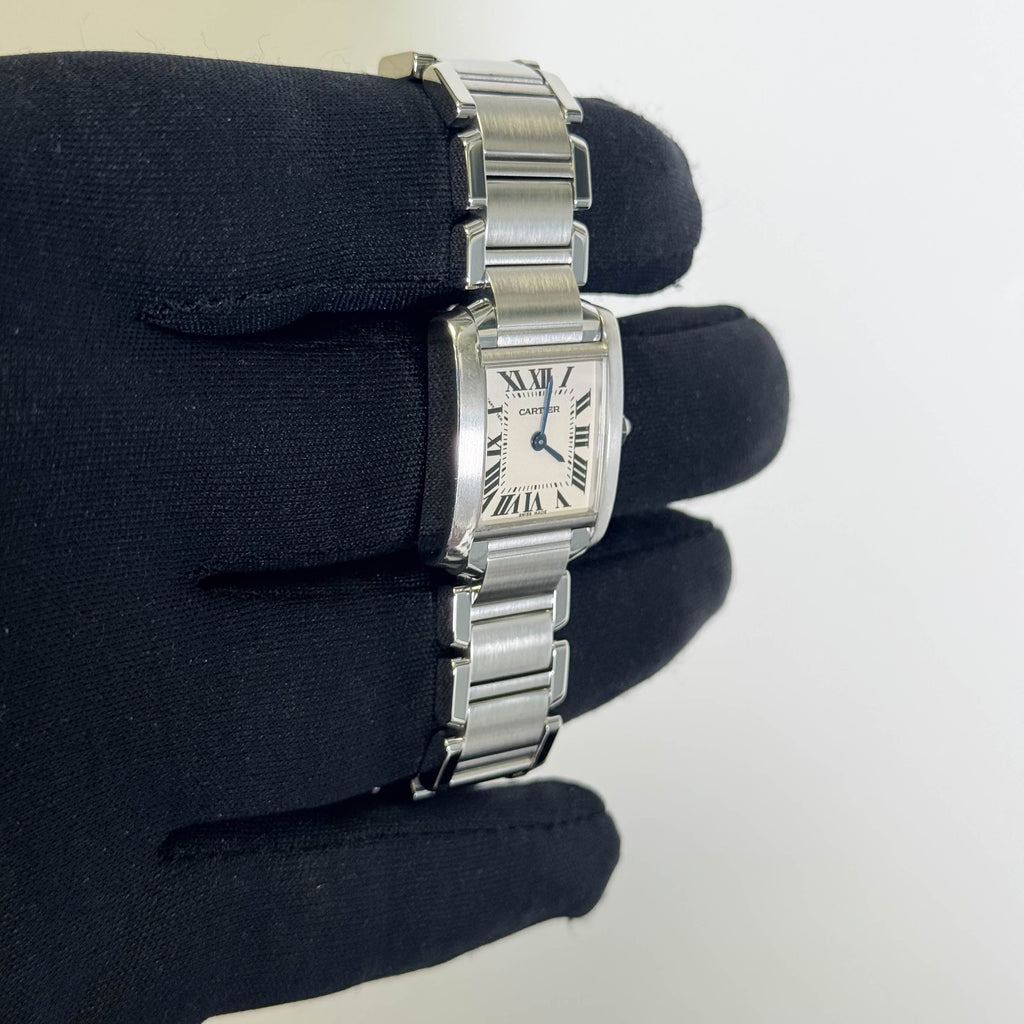 Cartier Tank Stainless Steel 20mm Ivory Dial Watch Ref# W51008Q3